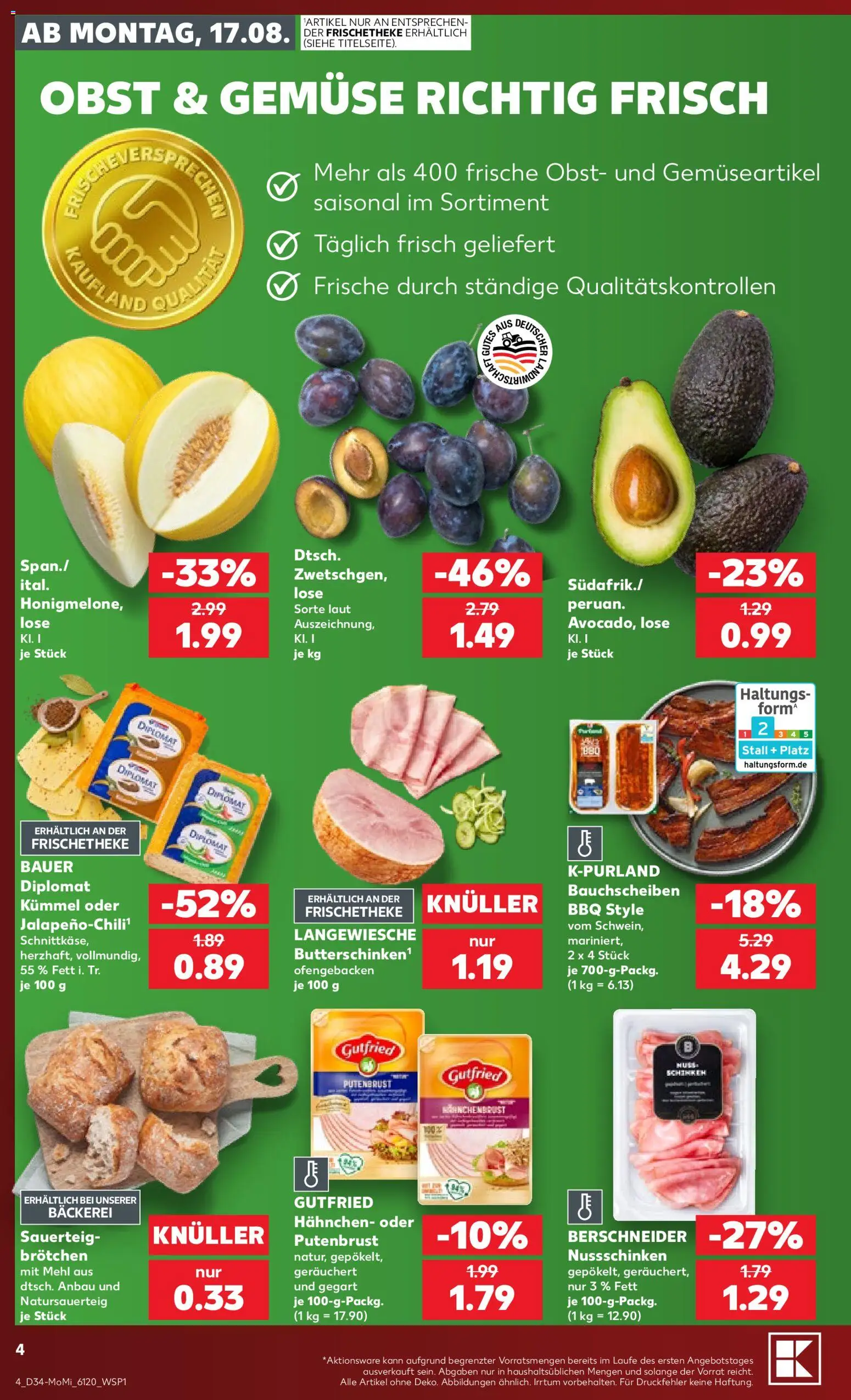 Kaufland Prospekt Bremen – gültig ab 17.08.2026 | Seite: 4 | Produkte: Hahnchen, Bäckerei, Mehl, Gemüse