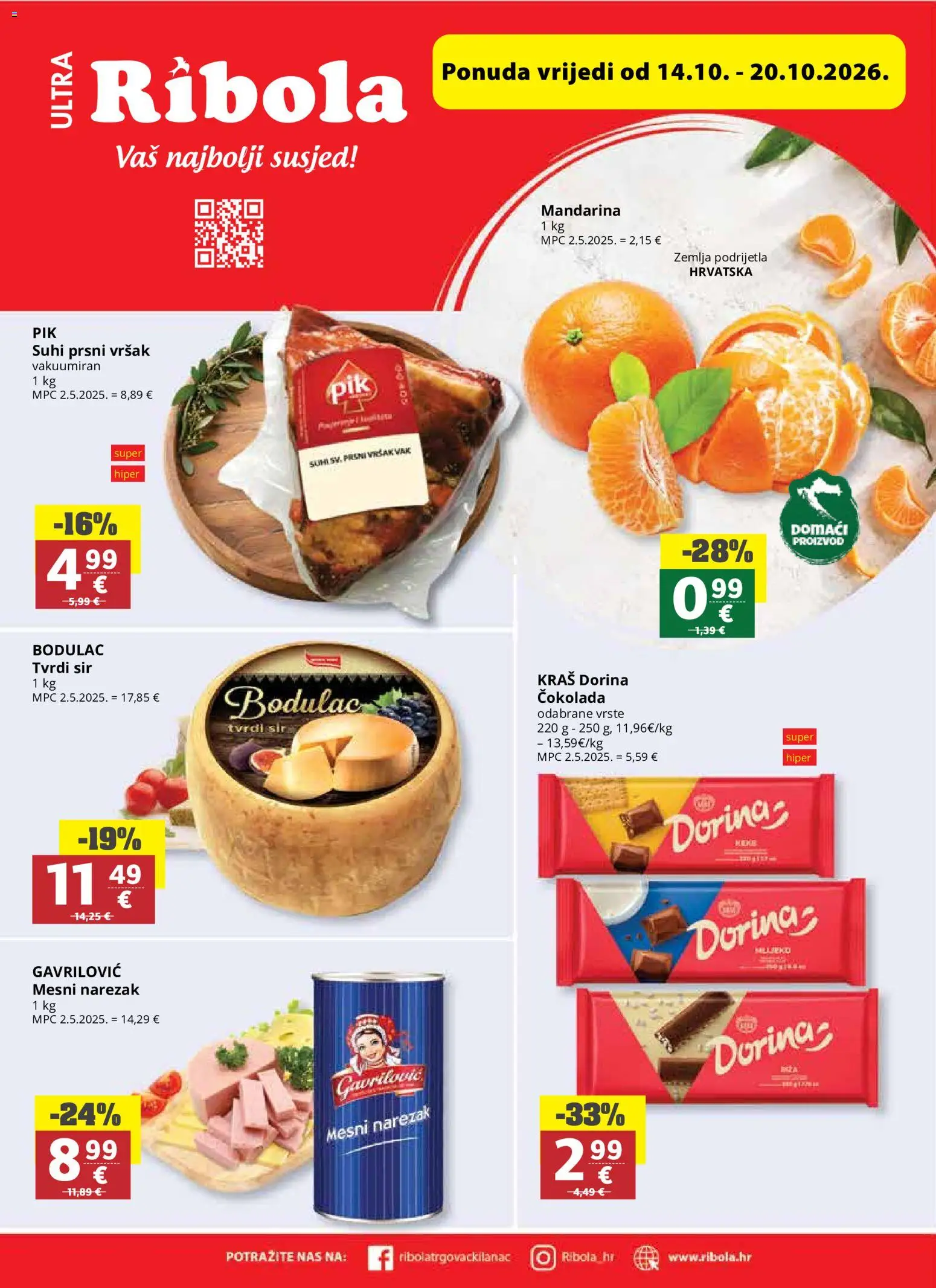 Ribola katalog | vrijedi od 14.10.2026 | Stranica: 1 | Proizvodi: Zemlja, Mandarina, Čokolada, Tvrdi sir