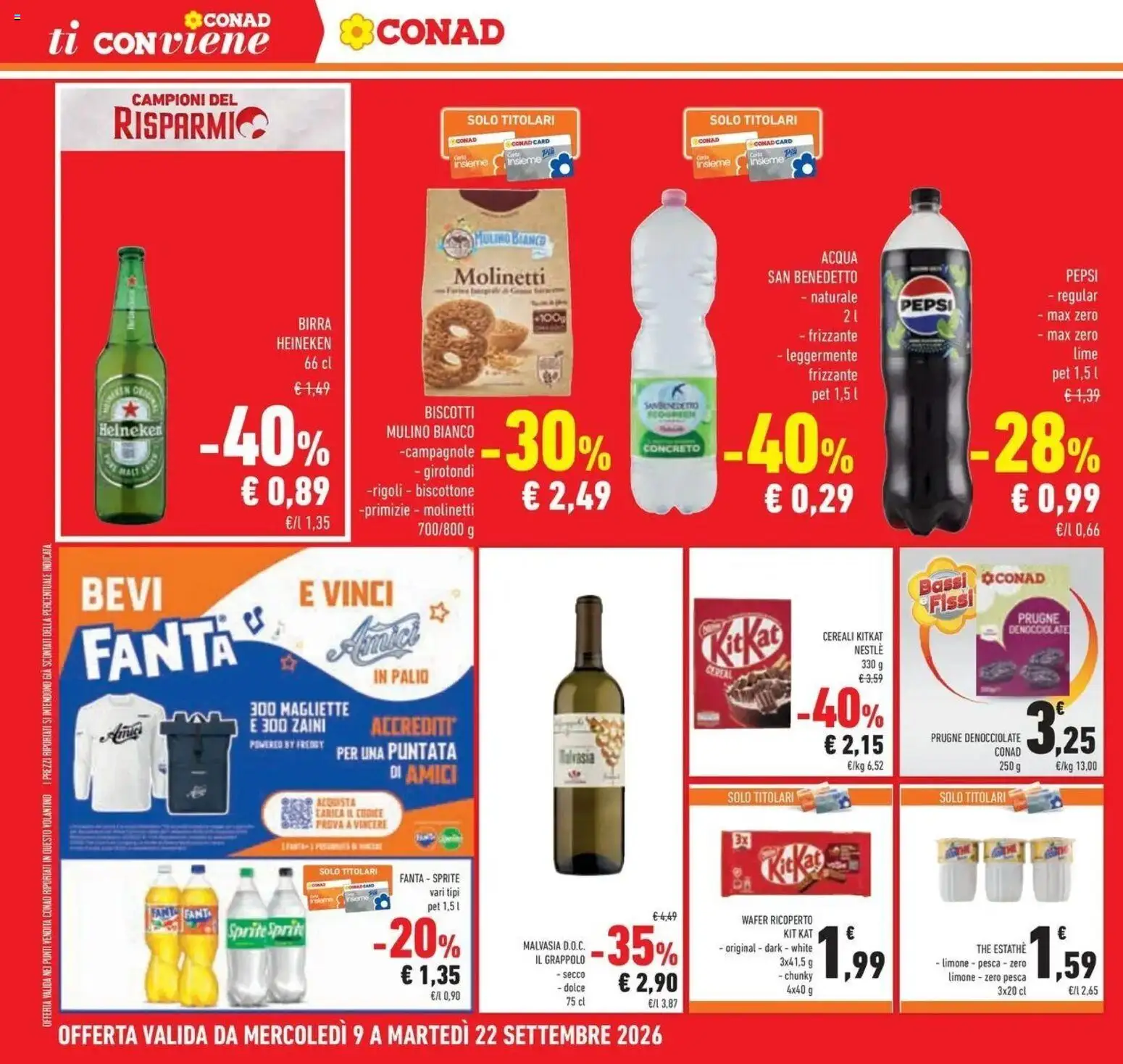 Volantino Conad dal 09/09/2026 > Anteprima | Pagina: 12 | Prodotti: Birra Heineken, Lime, The, Sprite