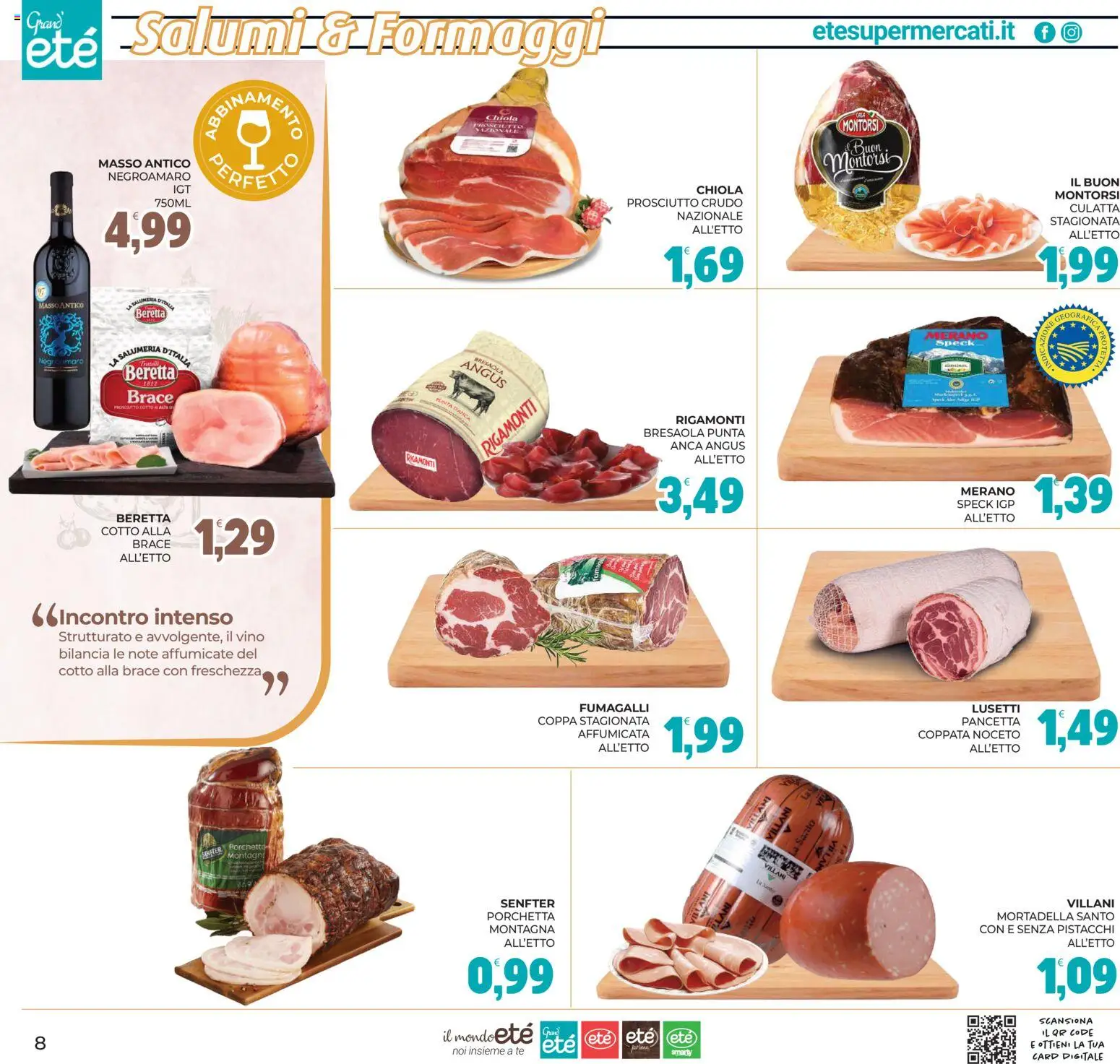 Volantino Eté del 11/09/2026 | Pagina: 8 | Prodotti: Prosciutto Crudo, Bresaola, Pistacchi, Bilancia
