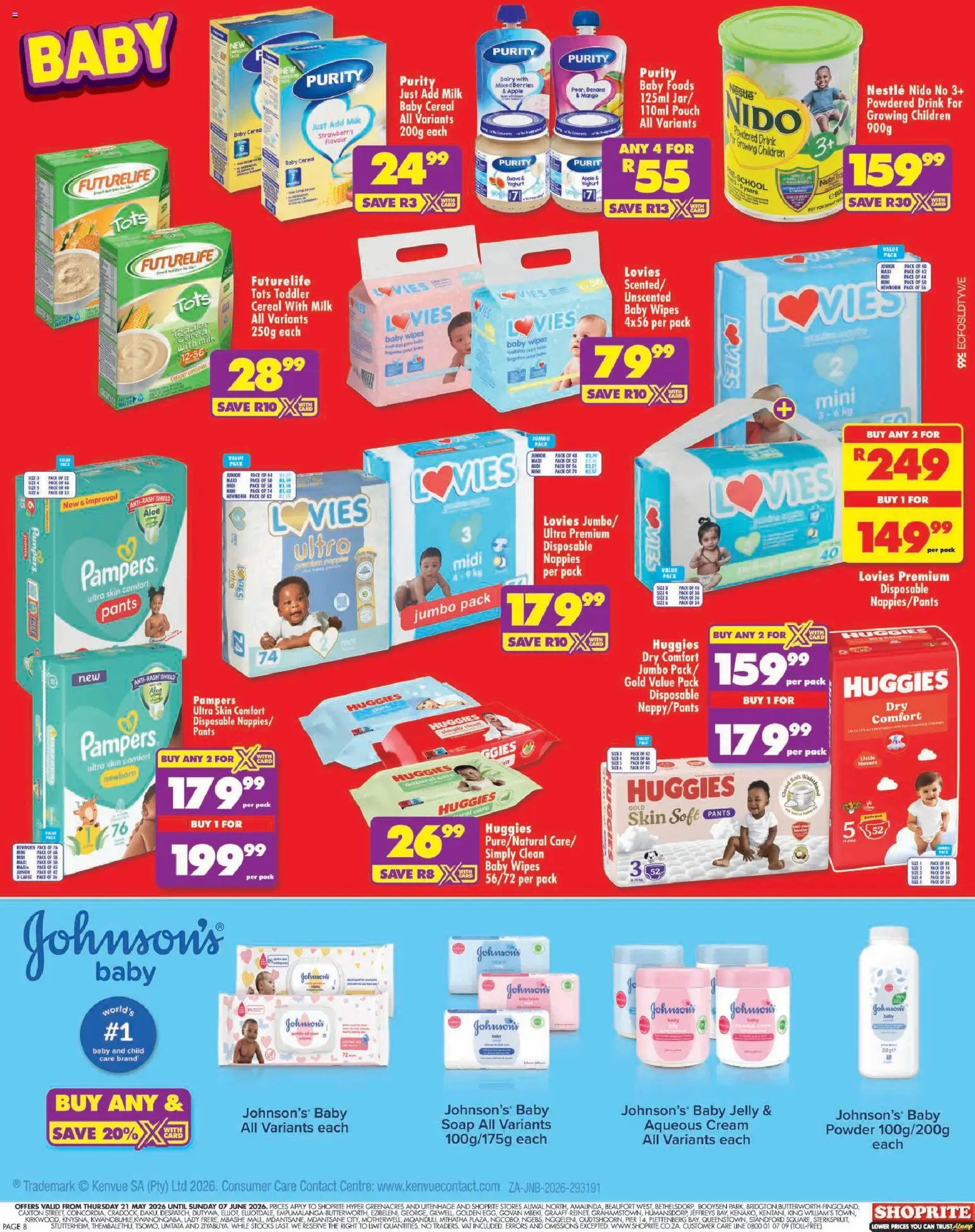 New Shoprite catalogue – valid from 21.05.2026 | Page: 8 | Products: Pants, Yoghurt, Powder, Nappies