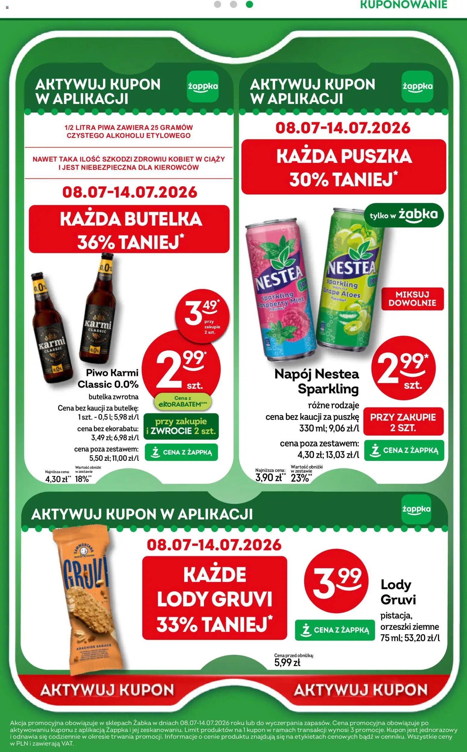 Żabka gazetka od 01.07.2026 | Strona: 46 | Produkty: Aloes, Orzeszki ziemne, Piwo, Lody