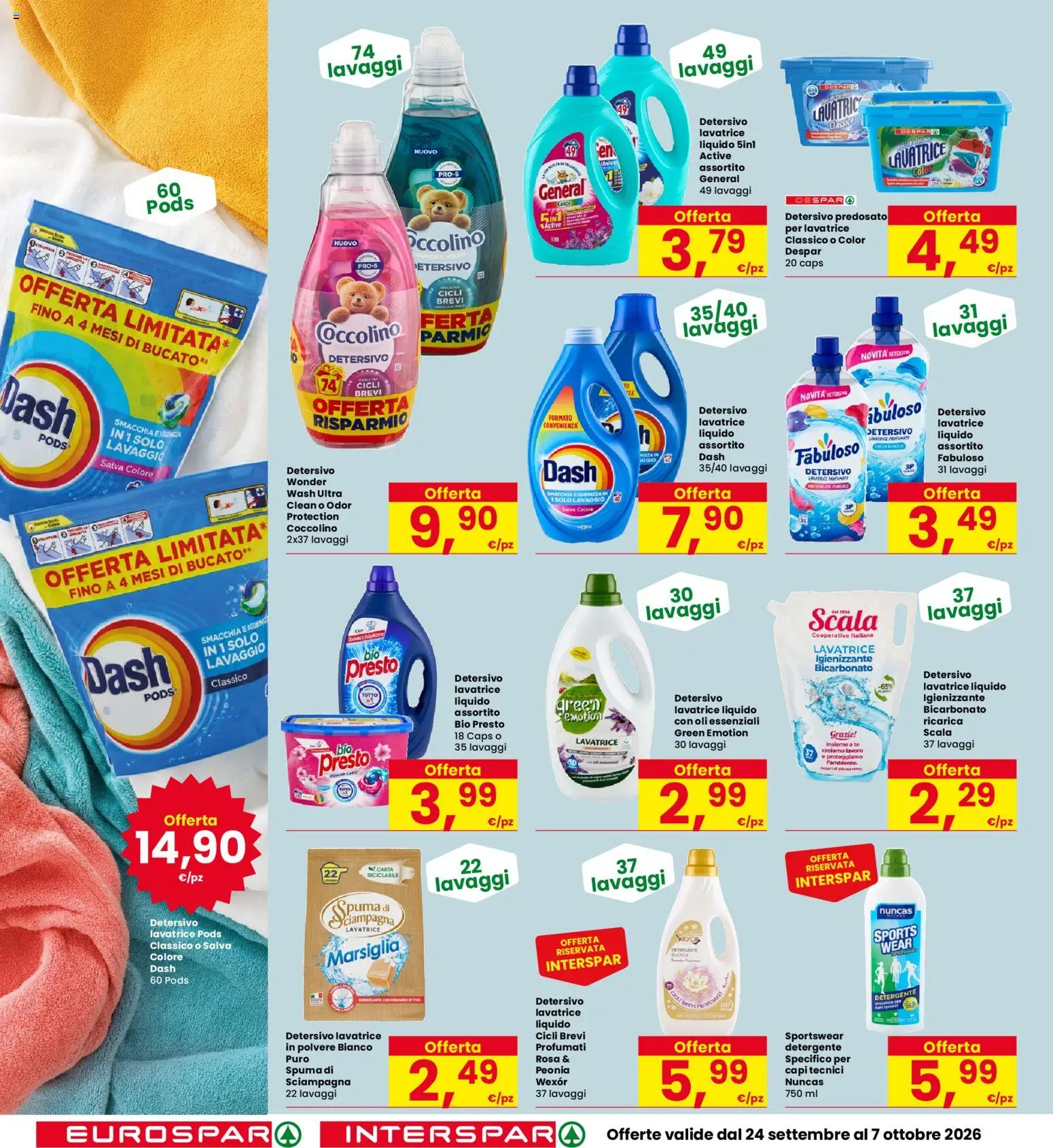 Volantino Eurospar del 24/09/2026 | Pagina: 34 | Prodotti: Detergente, Bicarbonato, Lavatrice, Scala