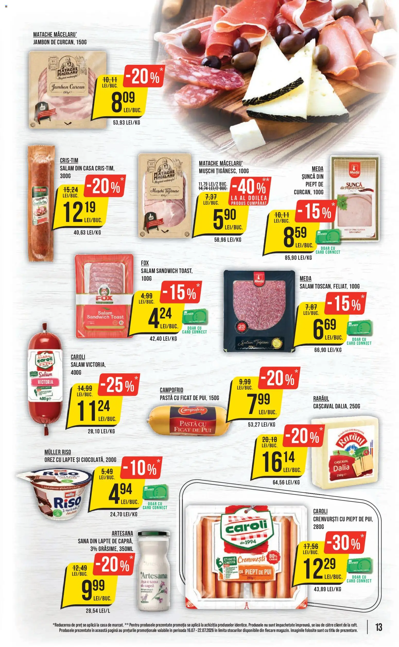 Noul catalog Mega Image – valabil de la 16.07.2026 | Pagină: 13 | Produse: Cașcaval, Crenvurști, Lapte, Șuncă