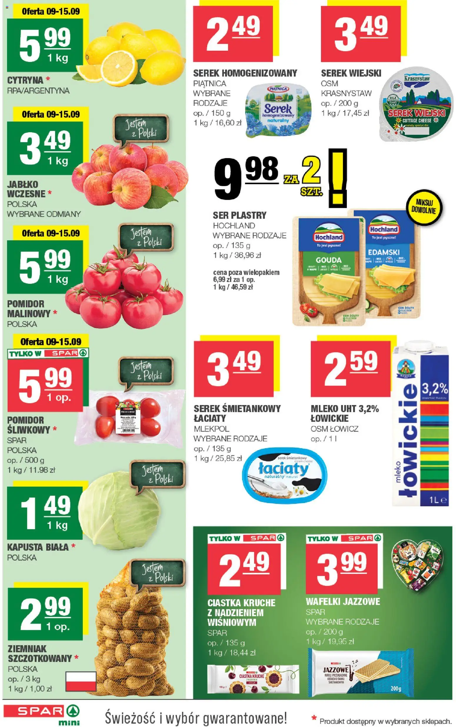 Spar gazetka - Mini od 09.09.2026 | Strona: 2 | Produkty: Serek wiejski, Wafelki, Mleko UHT, Kapusta biała