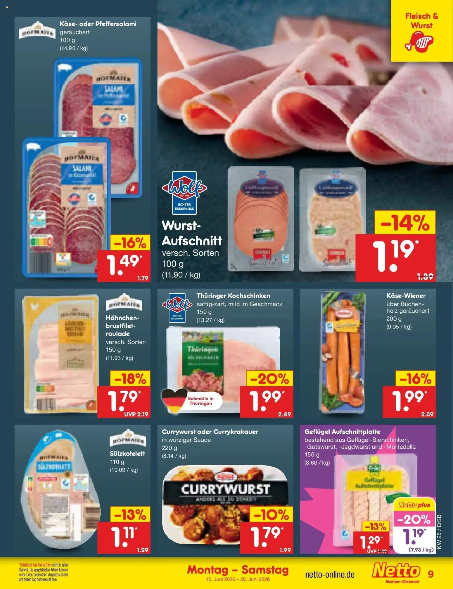 Netto Marken-Discount Prospekt Nordhausen – gültig ab 14.06.2026 | Seite: 11 | Produkte: Hahnchen, Käse, Wurst, Fleisch