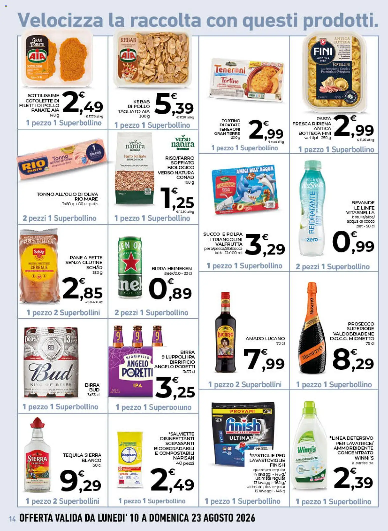 Volantino Conad del 10/08/2026 | Pagina: 14 | Prodotti: Pollo, Bevande, Tequila, Cotolette di pollo