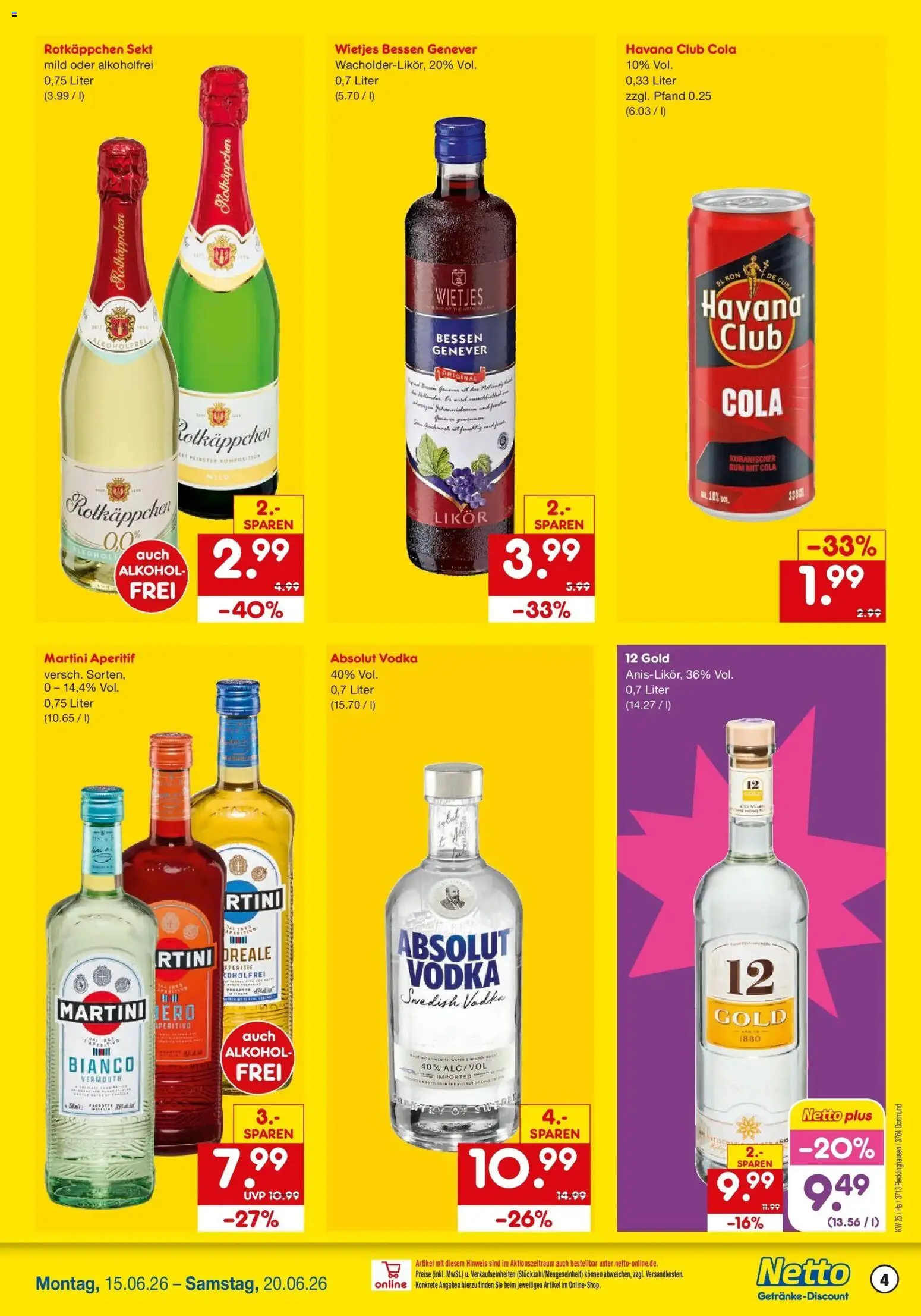 Netto Marken-Discount Prospekt Recklinghausen – gültig ab 15.06.2026 | Seite: 4 | Produkte: Rotkappchen sekt, Martini, Rum, Rotkäppchen