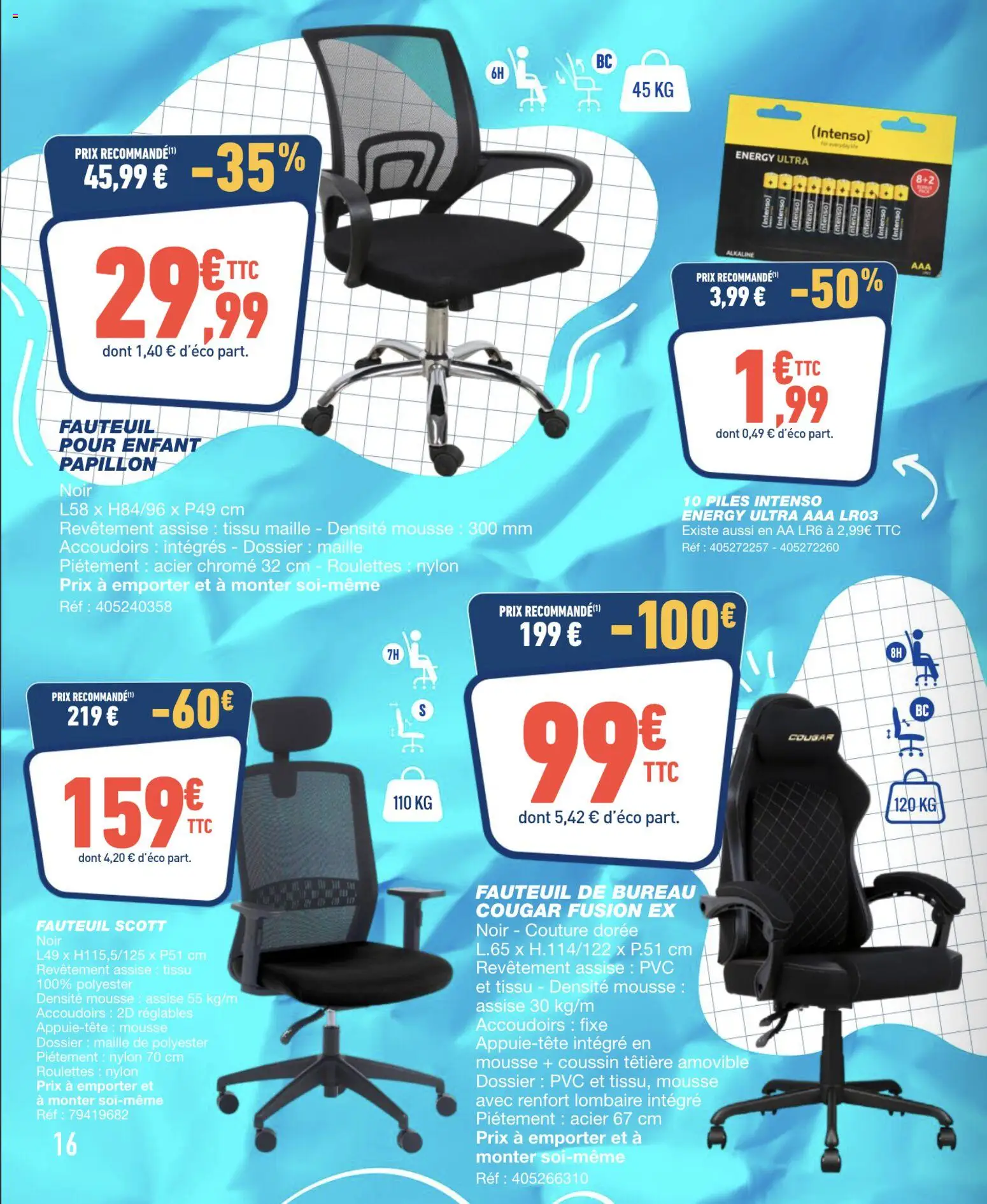 {H1} | Page: 16 | Produits: Mousse, Couture, Fauteuil, Piles