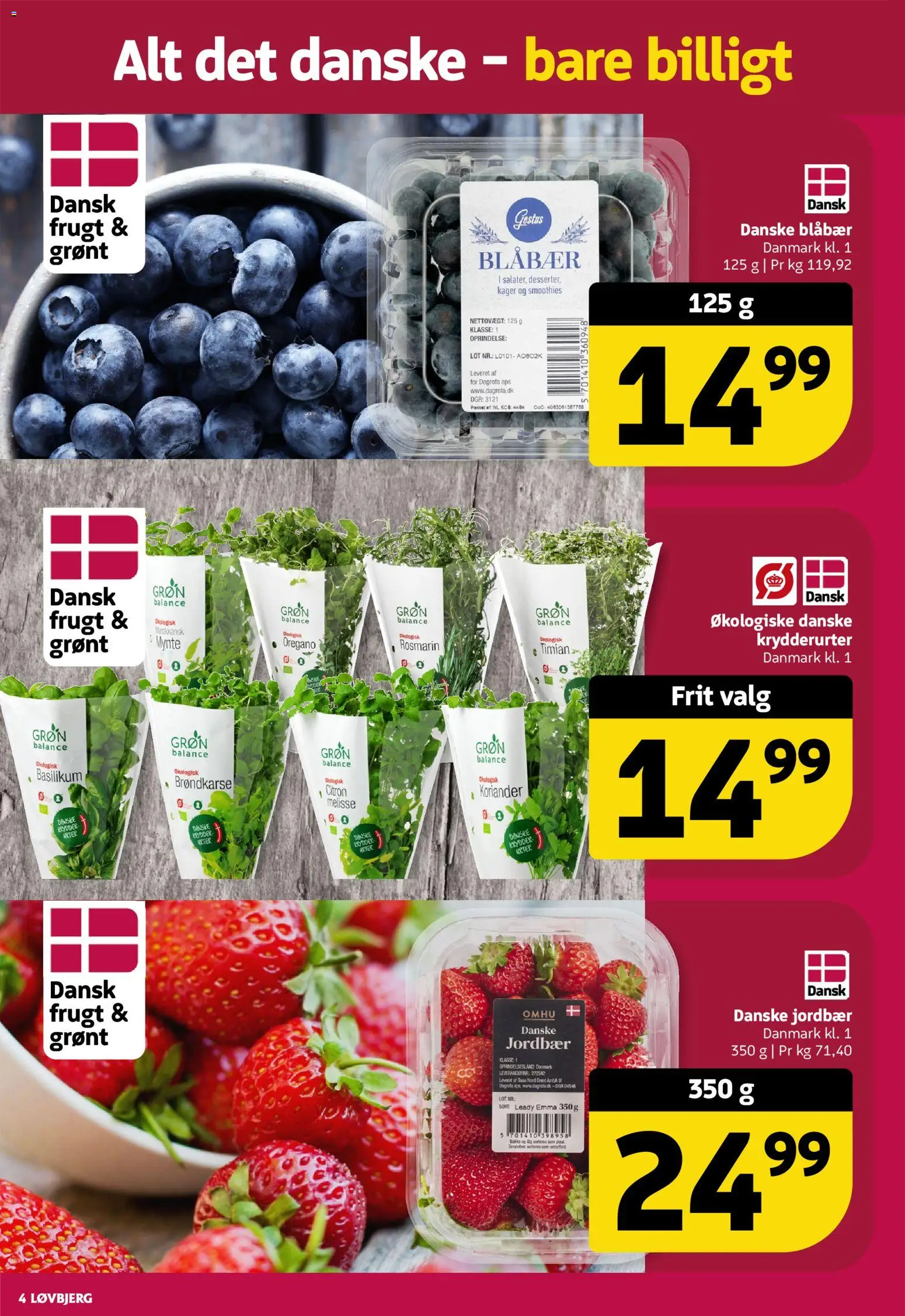 Løvbjerg tilbudsavis – gyldig fra 14/08/2026 | Side: 4 | Produkter: Blåbær, Søm, Timian, Basilikum