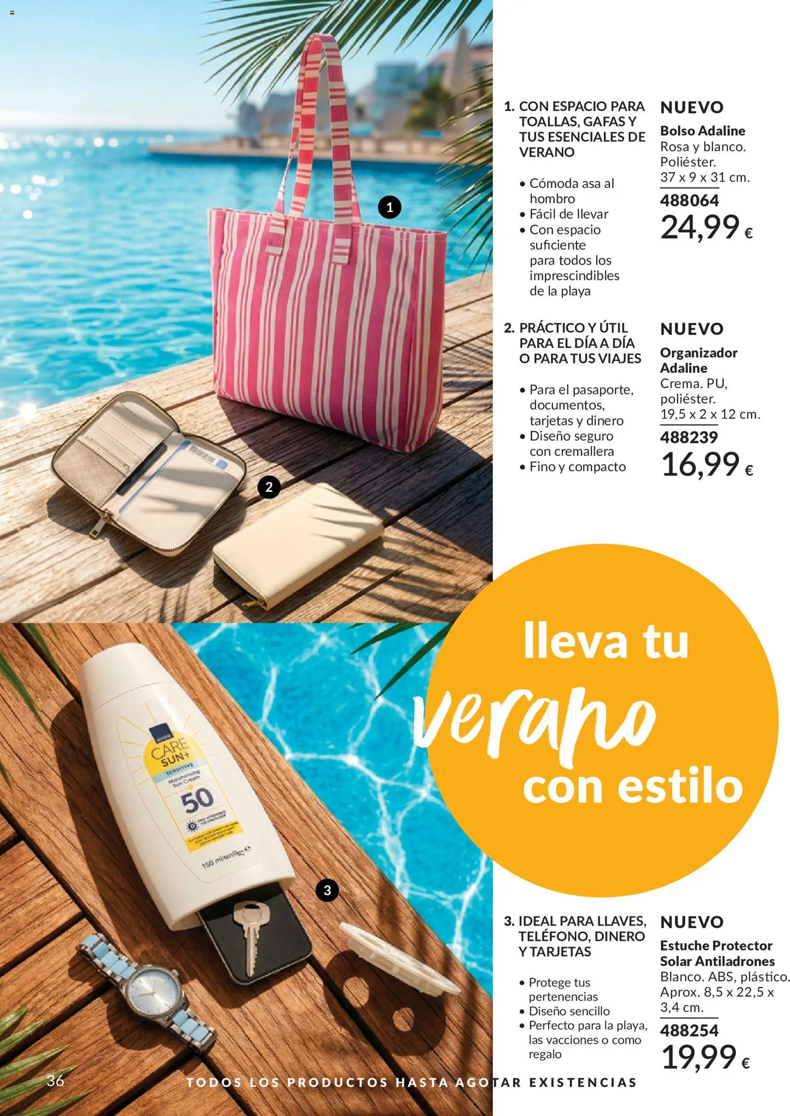 Catálogo AVON campaña 6 │ válido desde el 01.06.2026 | Página: 36 | Productos: Protector solar, Bolso, Organizador