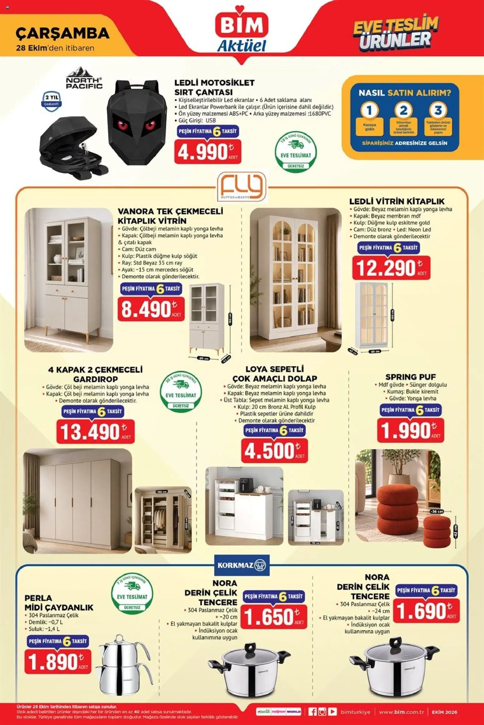 BİM - Katalog Çarşamba - 28 Ekim 2026 tarihinden itibaren geçerlidir | Sayfa: 1 | Ürünler: Çaydanlık, Sırt çantası, USB, Ocak