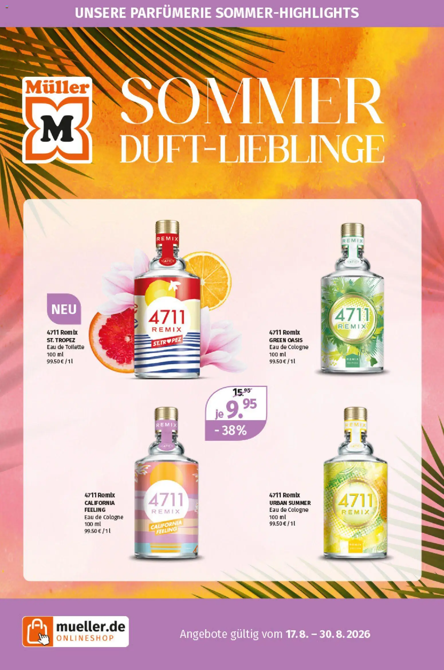 Müller Parfümerie-Highlights – gültig ab 17.08.2026 | Seite: 1 | Produkte: Toilette, Eau de Toilette, Eau de Cologne