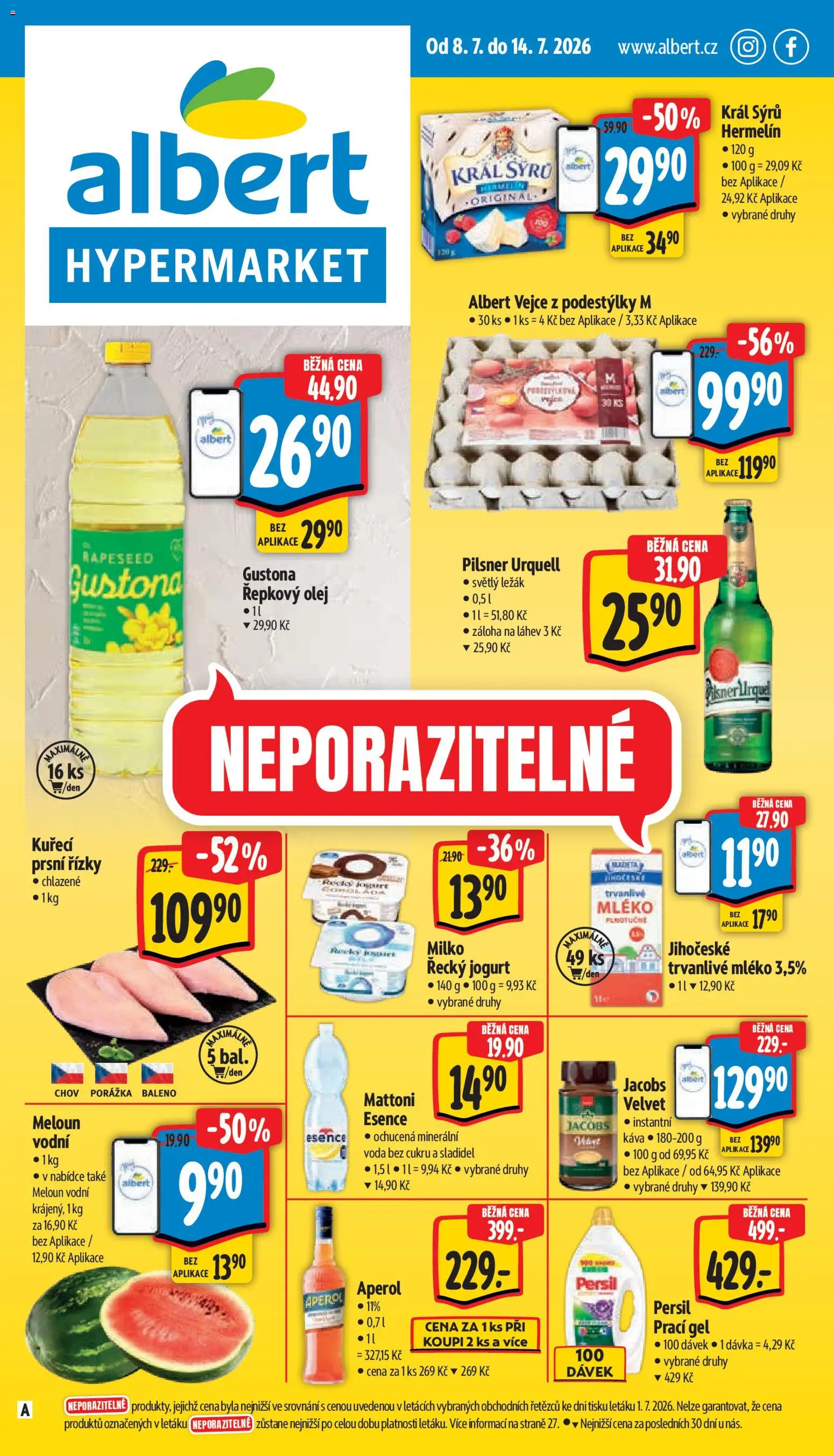 Albert leták - Hypermarket od 08.07.2026 | Strana: 1 | Produkty: Jogurt, Aperol, Persil, Meloun vodní