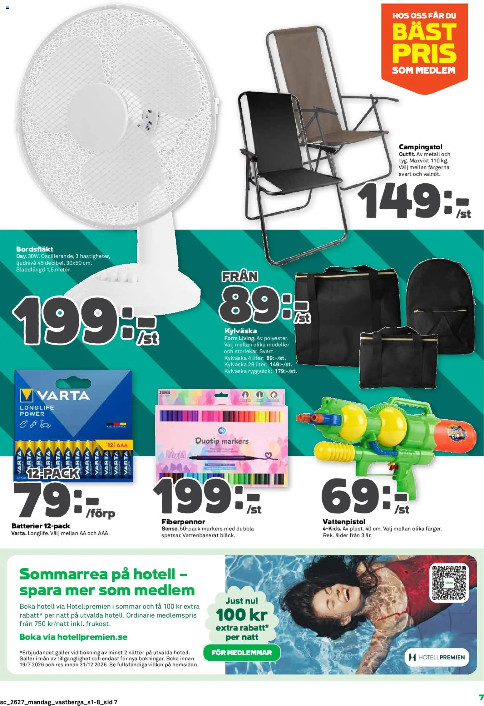 Stora Coop reklamblad aktuell från 29/06/2026 | Sida: 7 | Produkter: Batterier, Galler, Campingstol, Ryggsäck