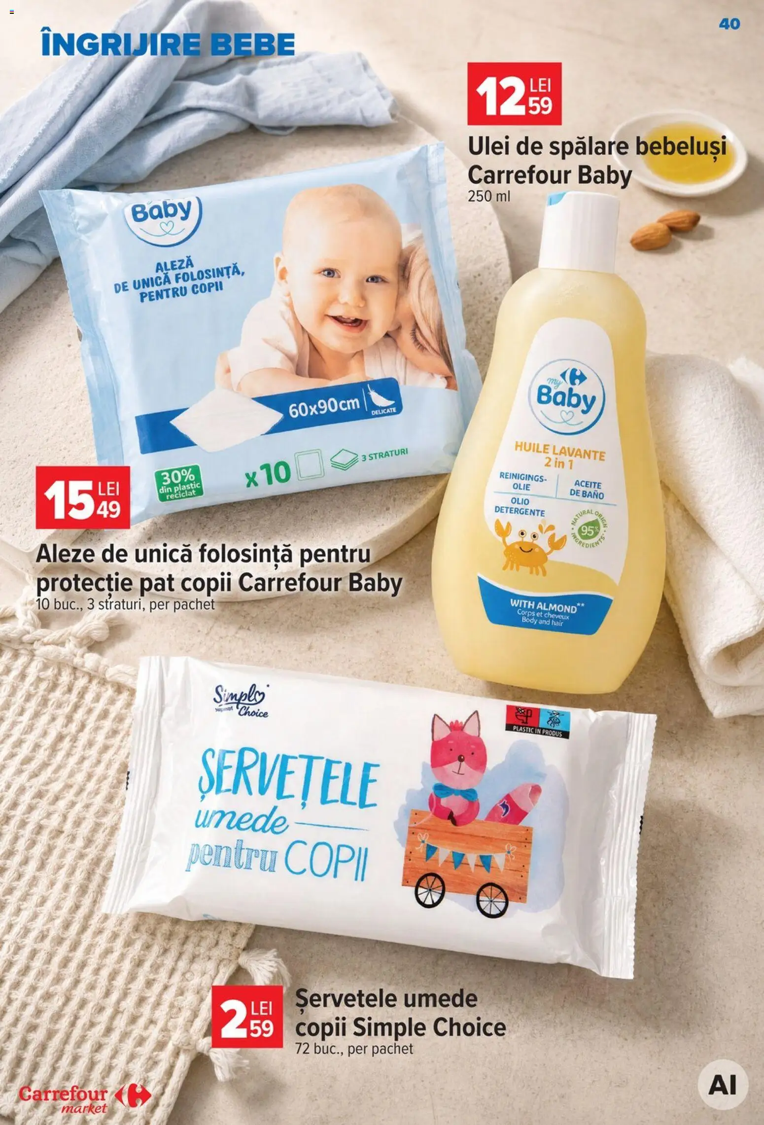Noul catalog Carrefour – valabil de la 30.09.2026 | Pagină: 40 | Produse: Baby, Body, Ulei, Șervețele umede