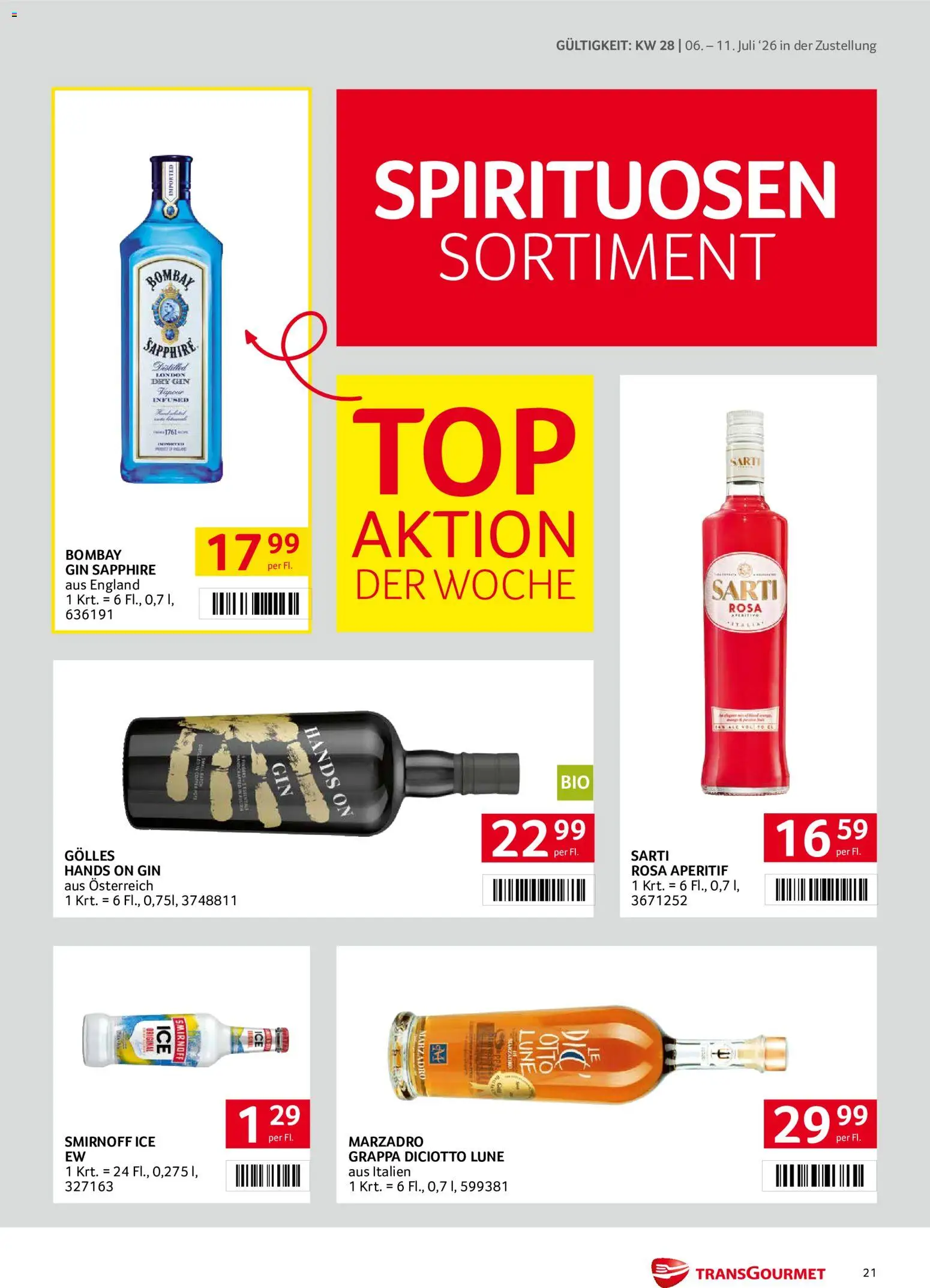 Transgourmet Zustellaktion gültig ab 06.07.2026 | Seite: 21 | Produkte: Gin, Klementiinit