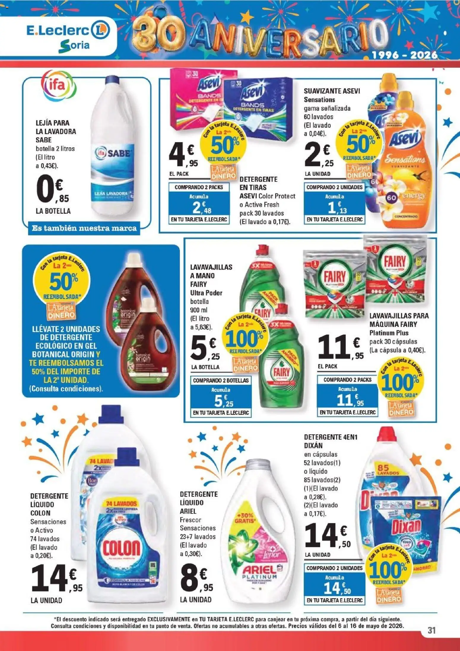 E.Leclerc Soria │ válido desde el 06.05.2026 | Página: 31 | Productos: Detergente, Té, Suavizante, Lavavajillas