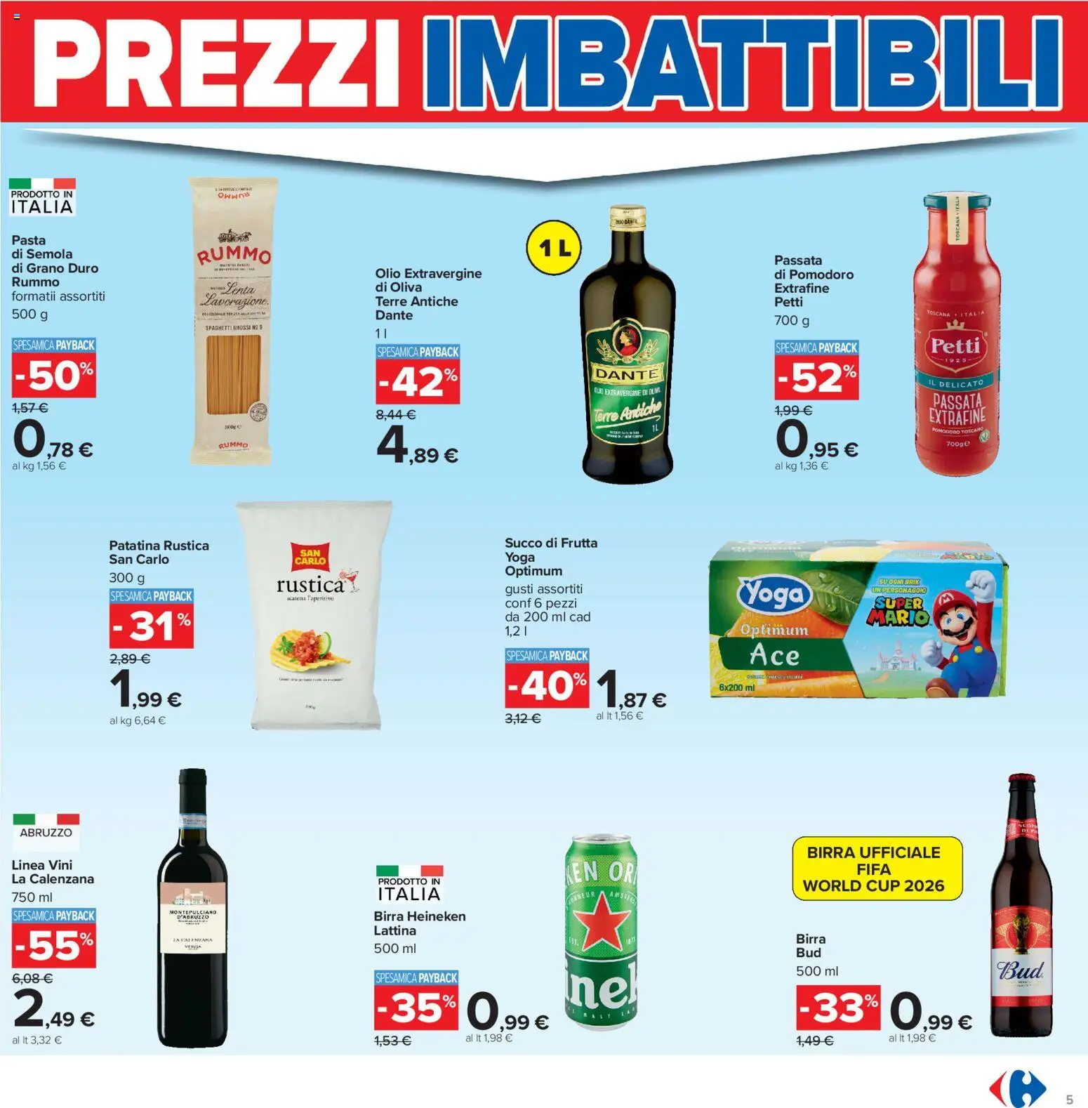 Volantino Carrefour del 16.06.2026 | Pagina: 5 | Prodotti: Birra, Frutta, Olio, Succo di frutta