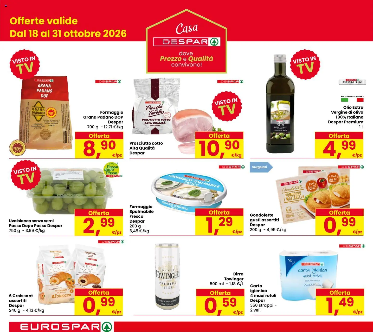 Volantino Eurospar del 15/10/2026 | Pagina: 4 | Prodotti: Cioccolato, Birra, Olio, Formaggio spalmabile