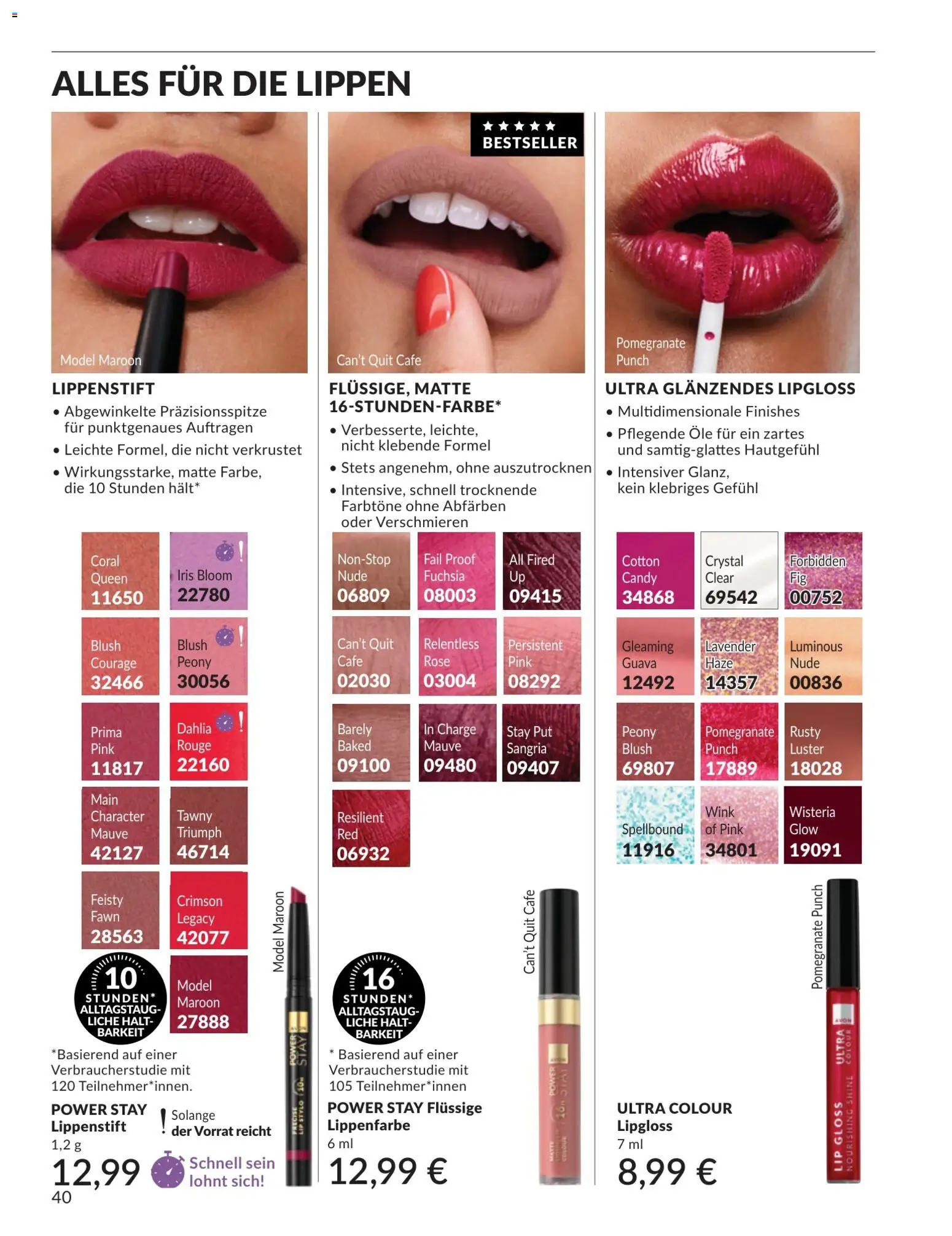 AVON Katalog Juli 2026 – gültig ab 01.07.2026 | Seite: 40 | Produkte: Coral, Lippenstift, Lipgloss, Blush
