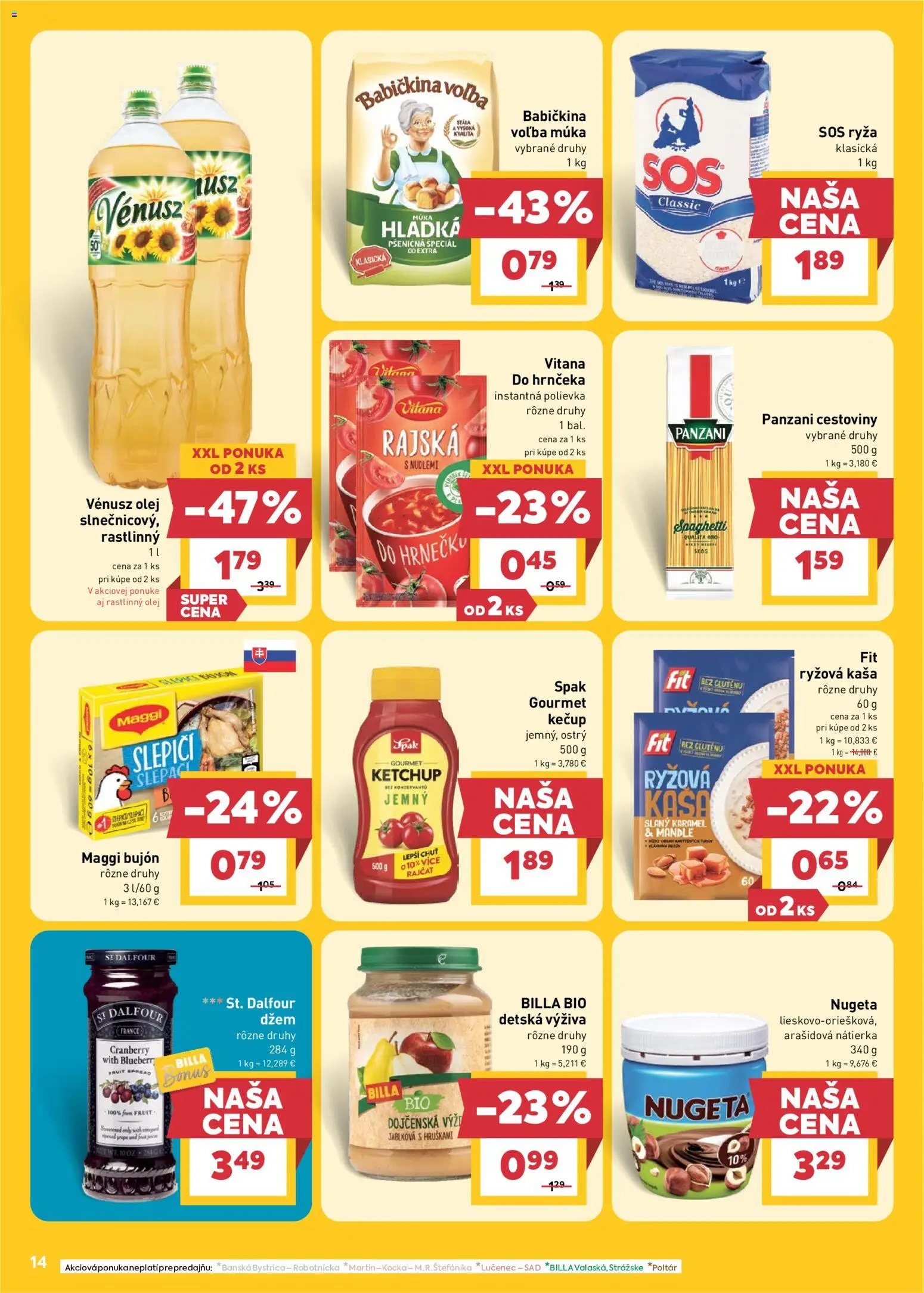 Nové Billa akcie – leták je platný od 06.05.2026 | Strana: 14 | Produkty: Bujón, Kečup, Múka, Mandle