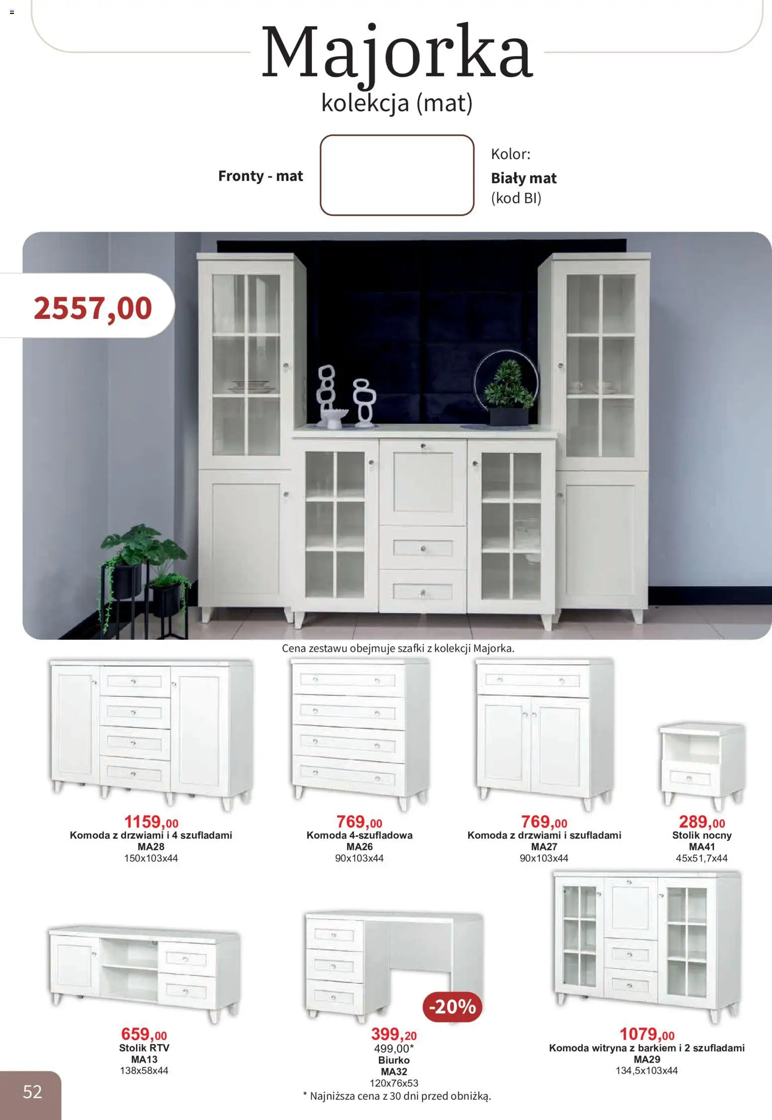 Bodzio Katalog od 01.08.2026 | Strona: 52 | Produkty: Komoda, Stolik nocny, Biurko, Witryna