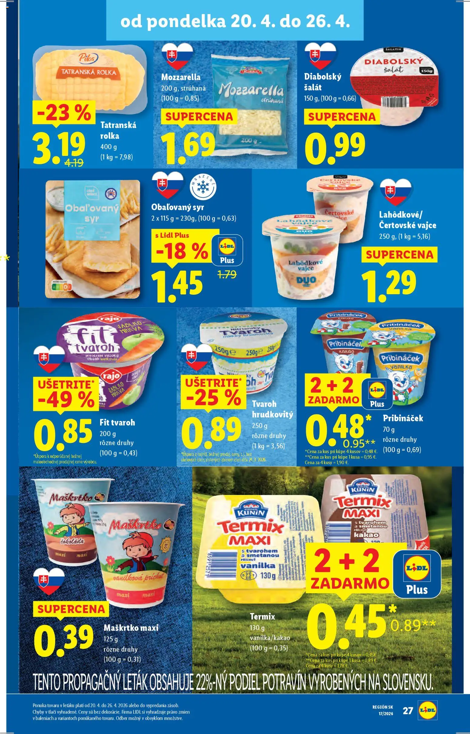 Nové Lidl akcie – leták je platný od 20.04.2026 | Strana: 29 | Produkty: Syr, Mozzarella, Tvaroh, Šalát