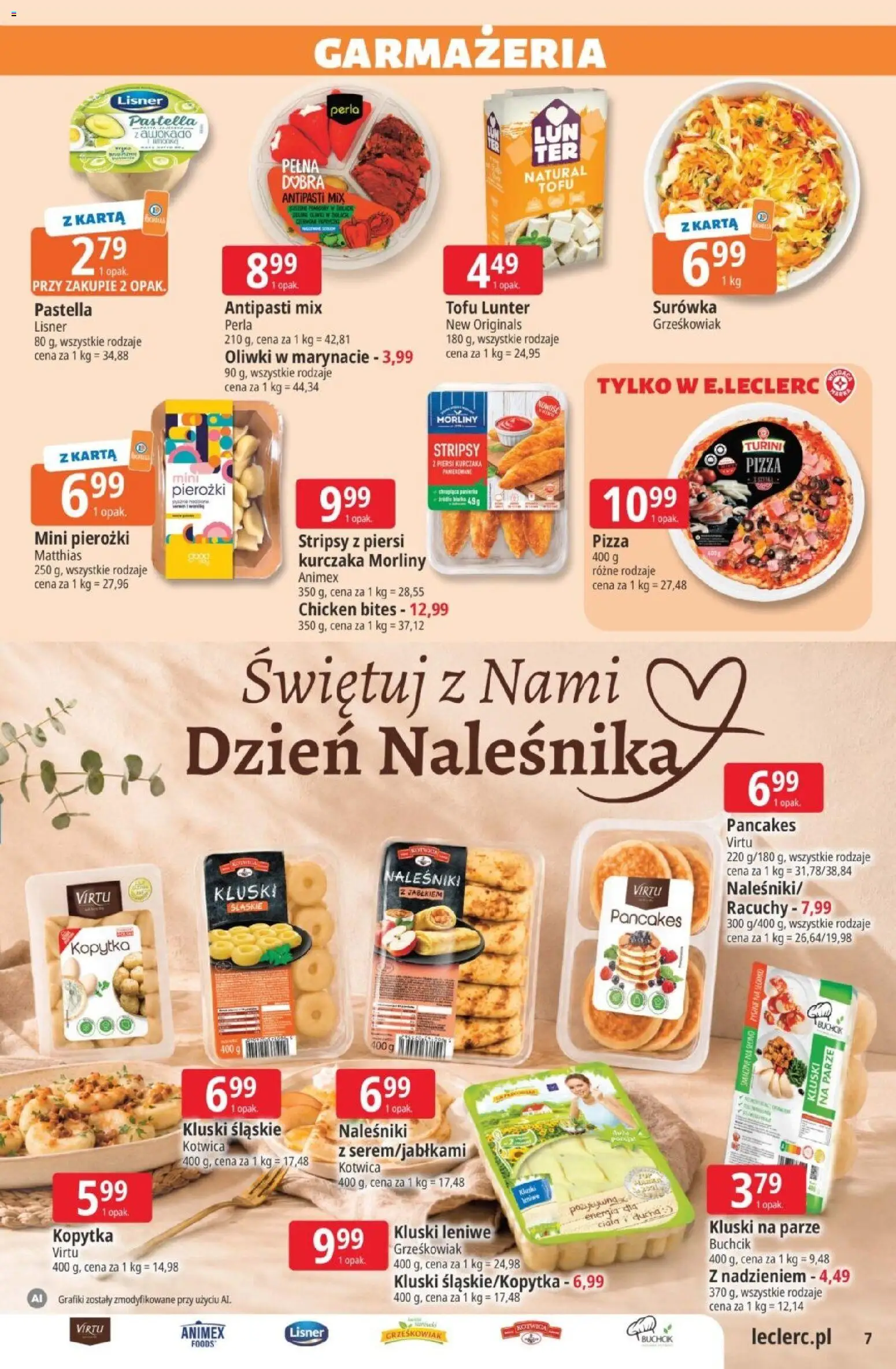 E.Leclerc gazetka od 25.08.2026 | Strona: 7 | Produkty: Antipasti, Oliwki, Pizza, Kopytka