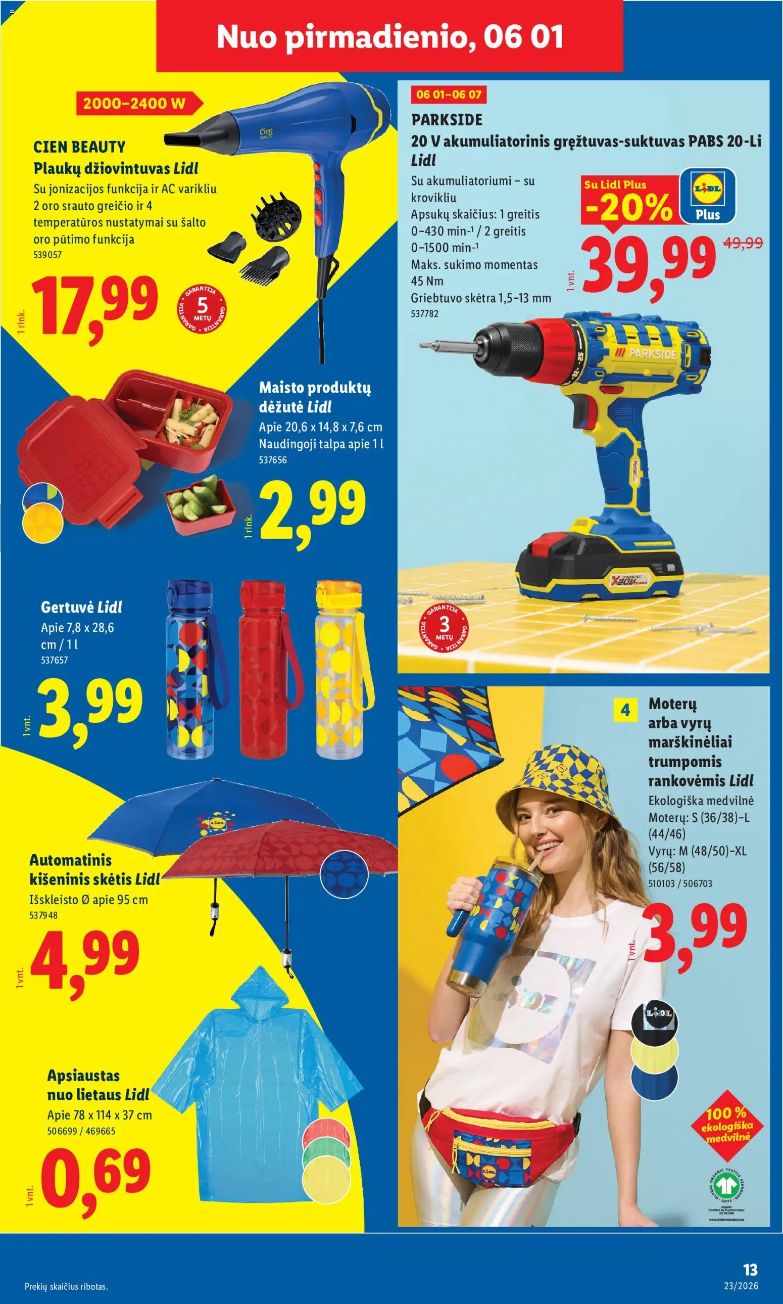 LIDL akcijos nuo 01.06.2026 | Puslapis: 13 | Prekių: Skėtis, Marškinėliai