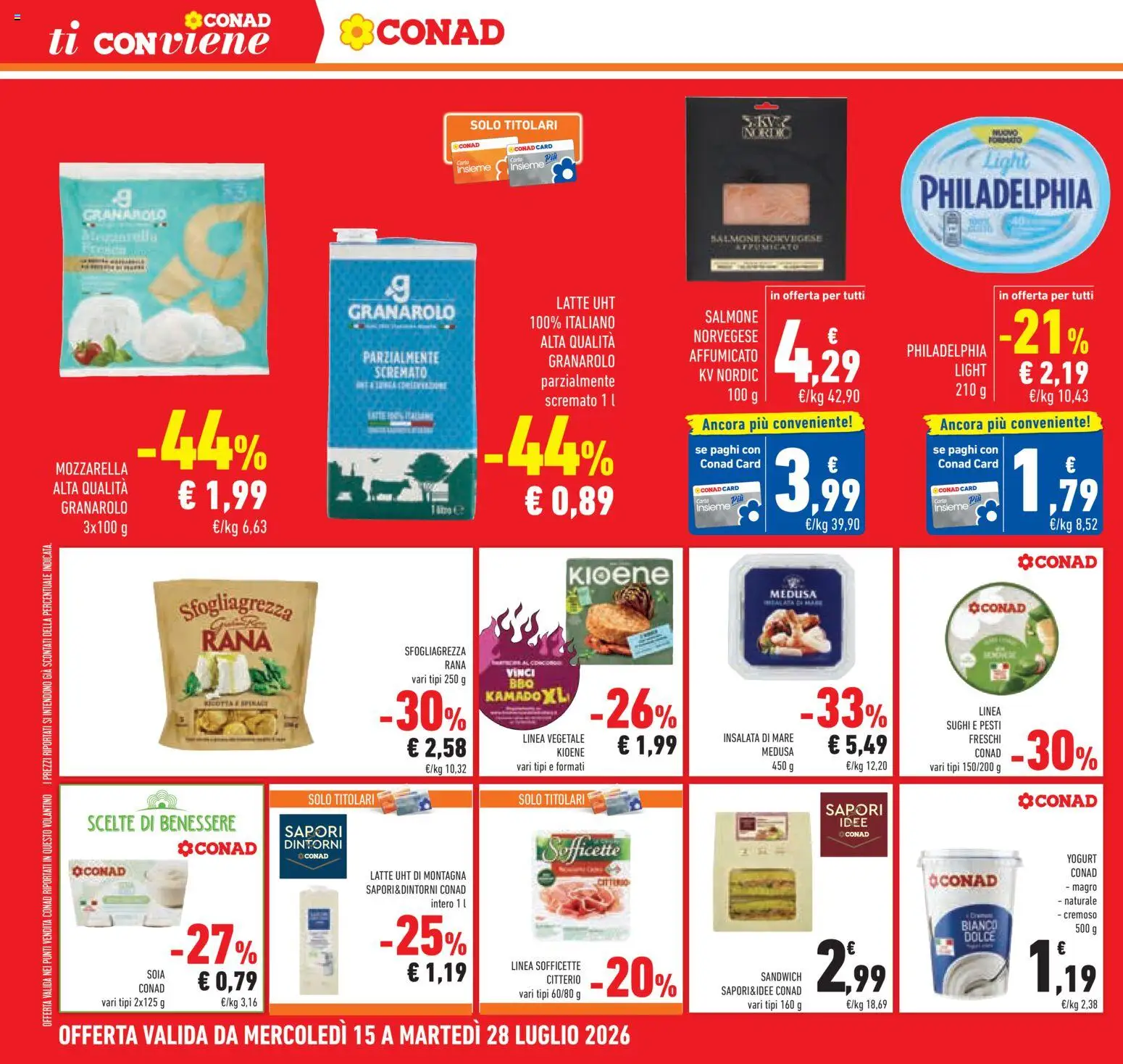 Volantino Conad del 15/07/2026 | Pagina: 20 | Prodotti: Salmone, Mozzarella, Latte, Ricotta
