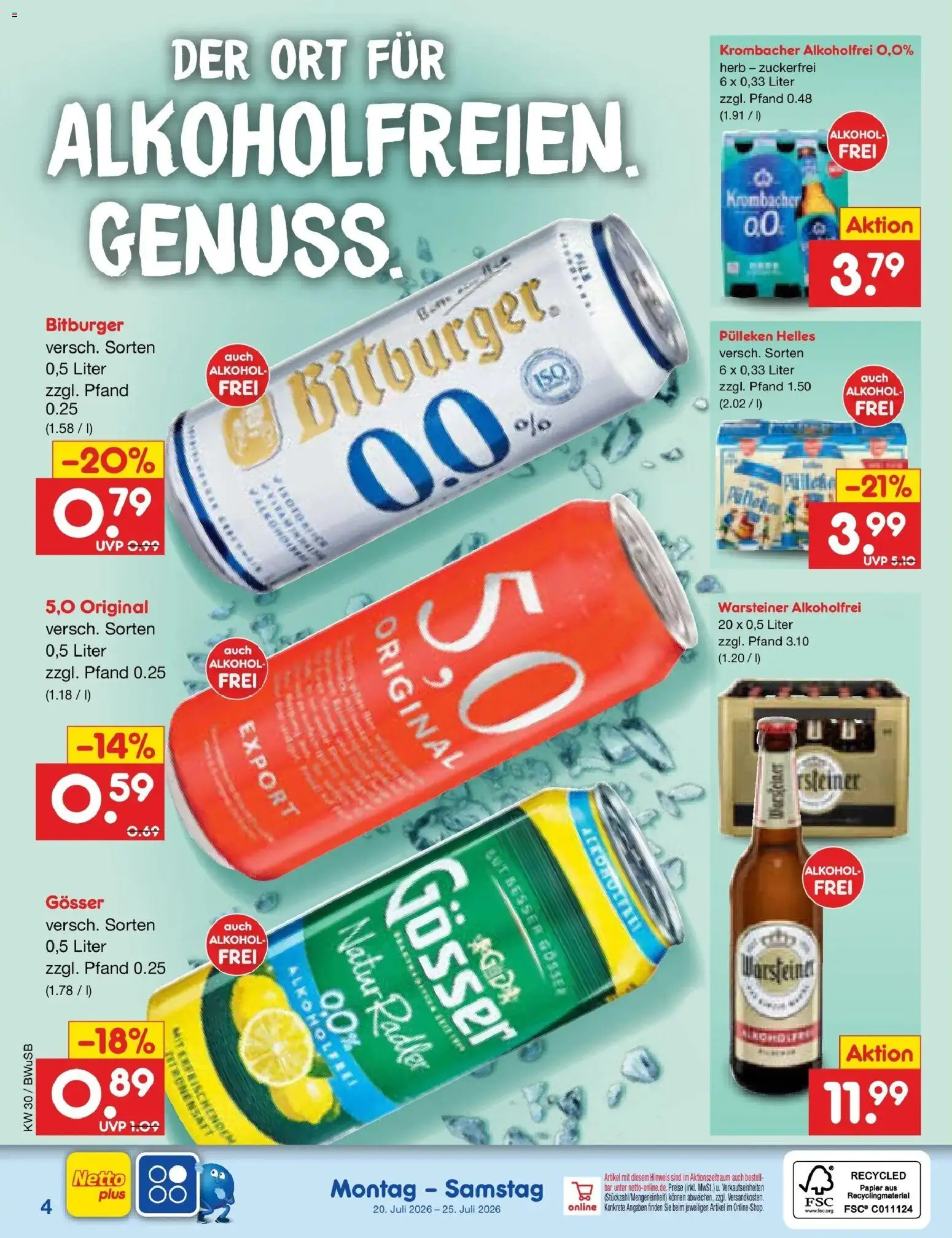 Netto Marken-Discount Prospekt Stemwede-Dielingen – gültig ab 20.07.2026 | Seite: 55 | Produkte: Bitburger, Krombacher alkoholfrei, Radler, Krombacher