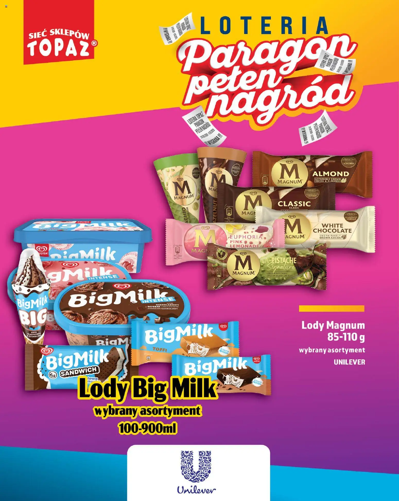 Topaz gazetka - Loteria Paragonowa od 24.08.2026 | Strona: 84 | Produkty: Sandwich, Magnum, Lody Magnum, Lody