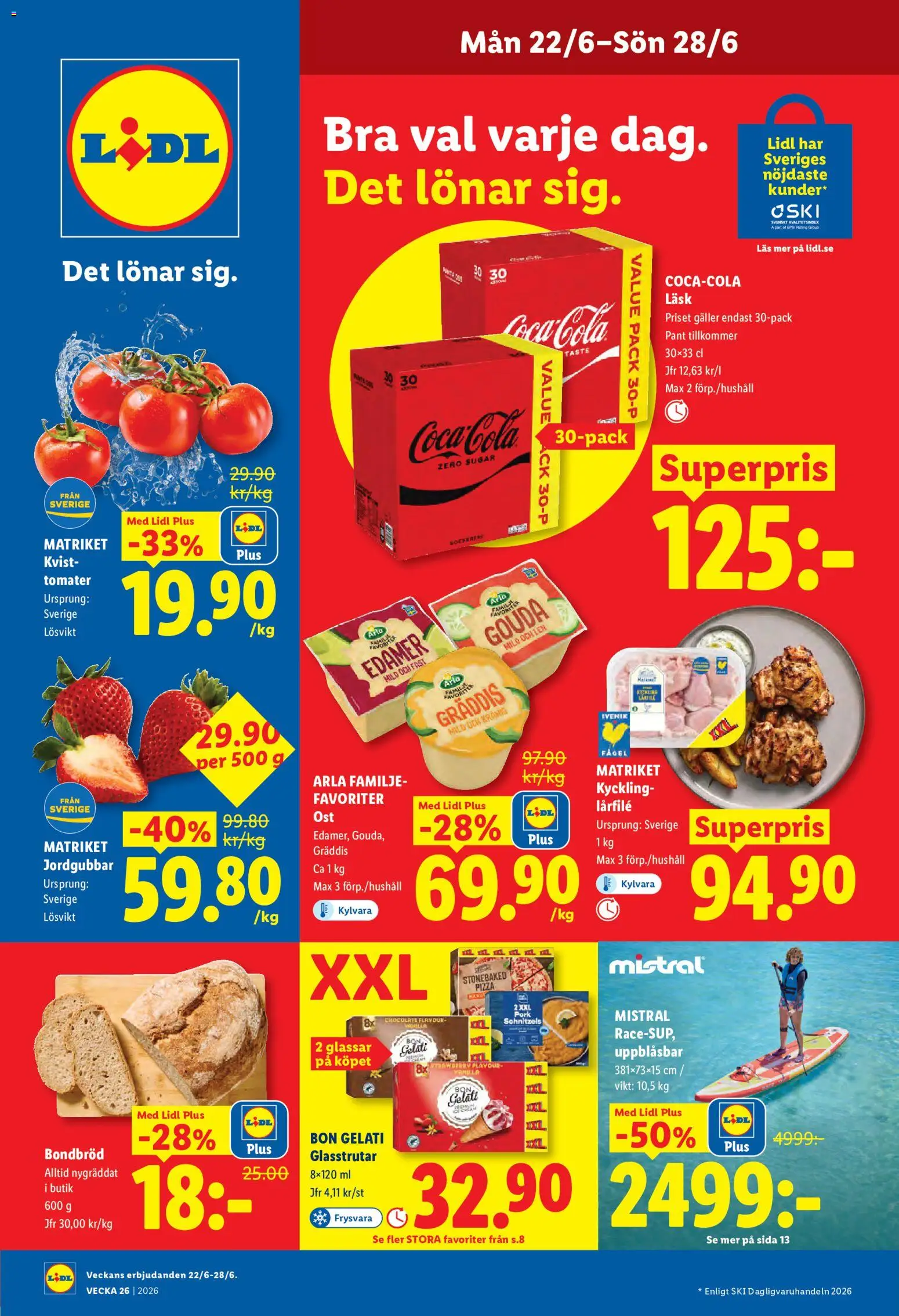 Lidl reklamblad aktuell från 22.06.2026 | Sida: 1 | Produkter: Galler, Coca cola, Pizza, Tomater