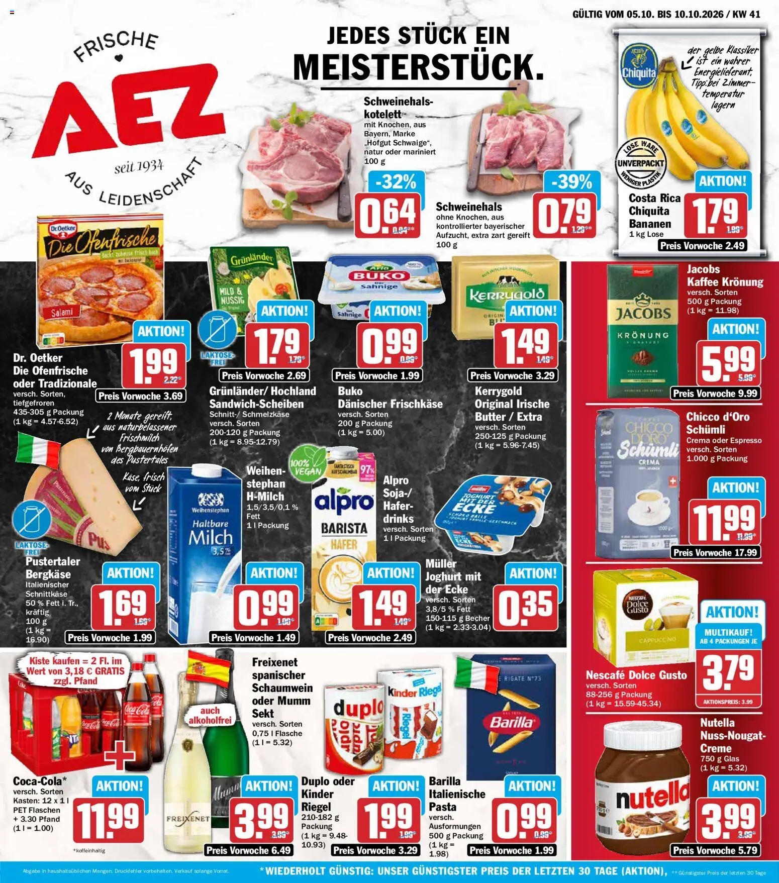 AEZ Prospekt – gültig ab 05.10.2026 | Seite: 1 | Produkte: Bananen, Nutella, Grunlander, Frischkase