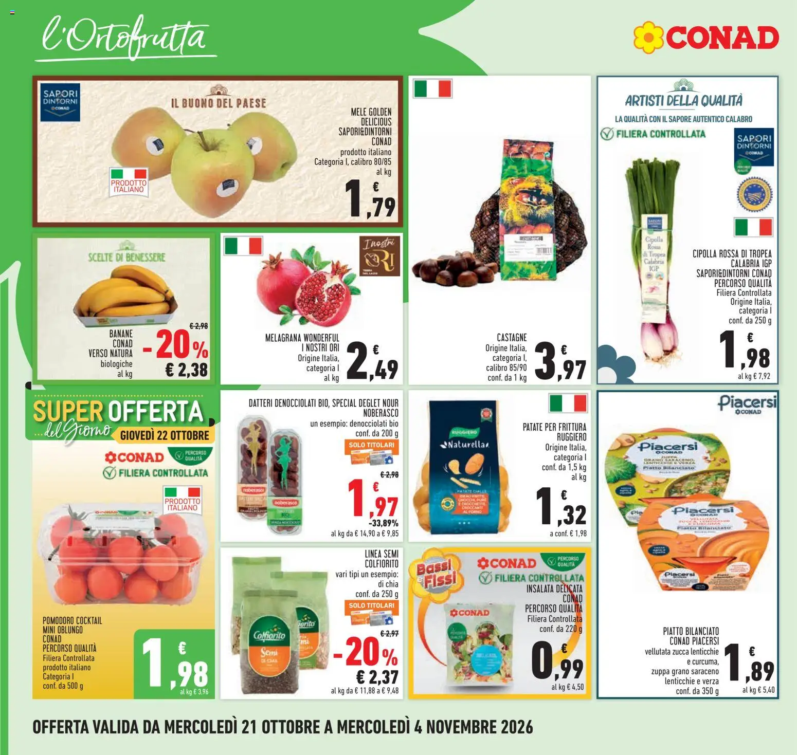 Volantino Conad del 21/10/2026 | Pagina: 2 | Prodotti: Banane, Insalata, Patate, Lenticchie