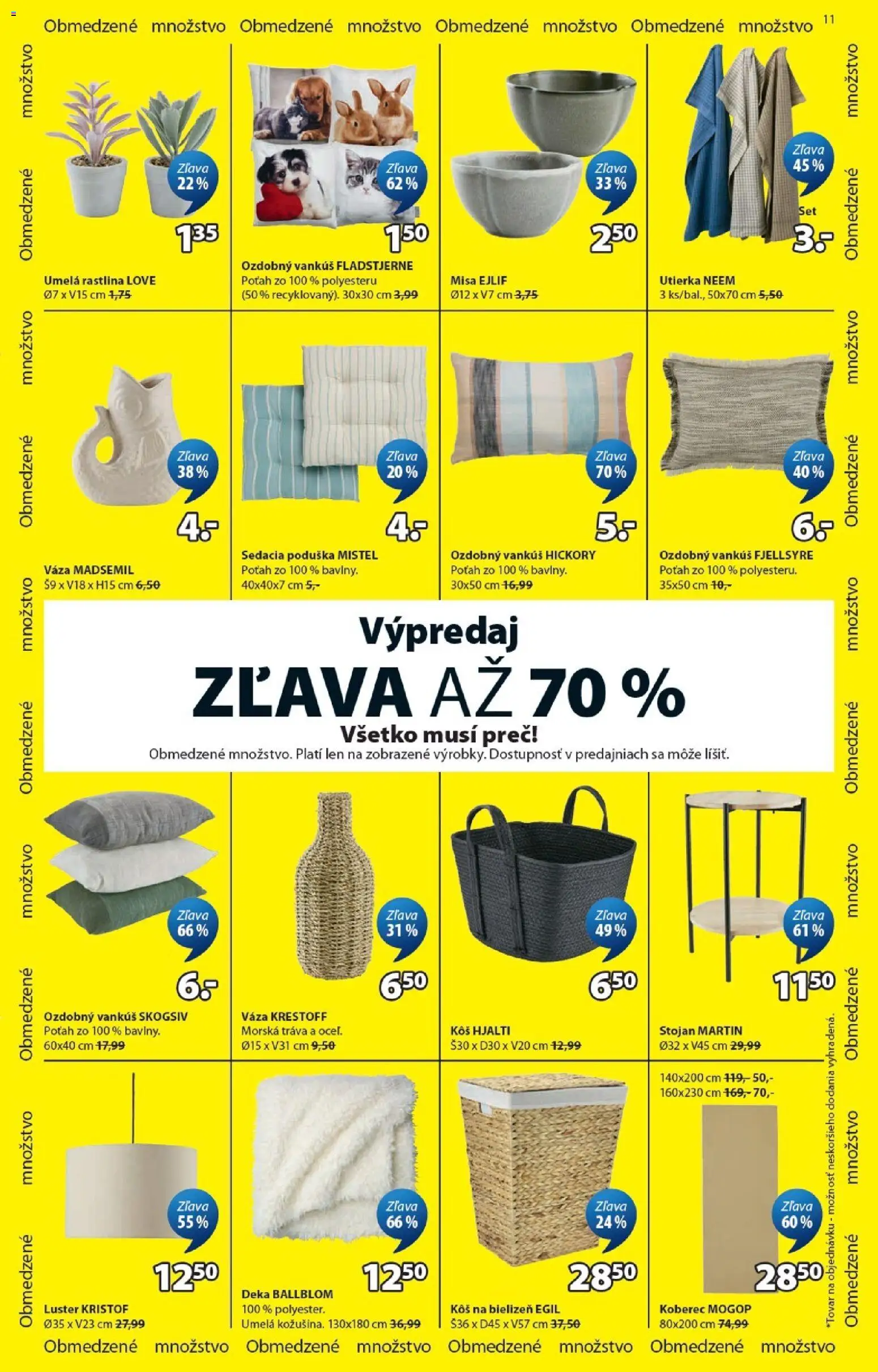 Nové JYSK akcie – leták je platný od 27.05.2026 | Strana: 11 | Produkty: Vankúš, Koberec, Kôš na bielizeň, Luster