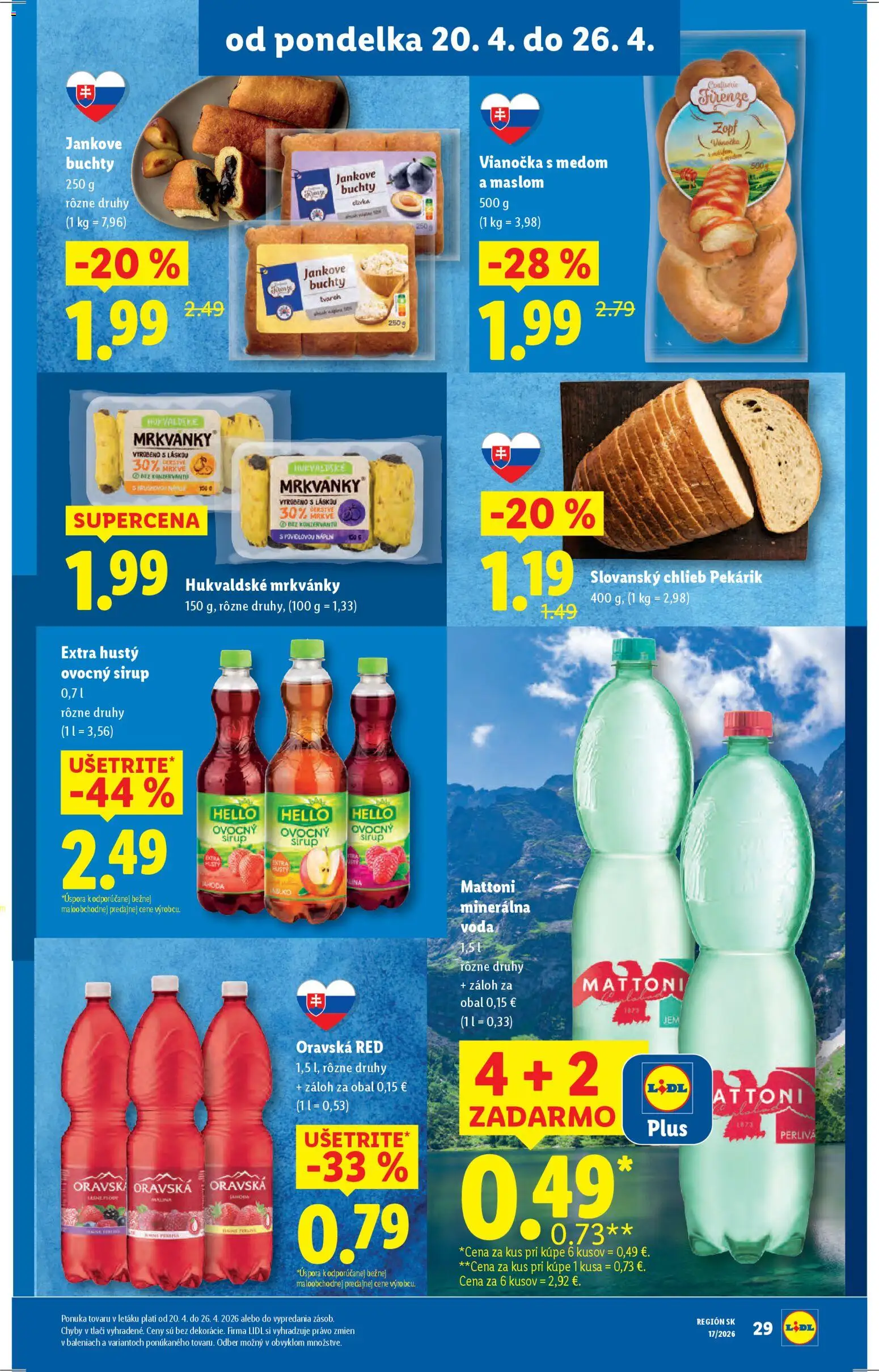 Nové Lidl akcie – leták je platný od 20.04.2026 | Strana: 32 | Produkty: Chlieb, Vianočka, Voda, Minerálna voda