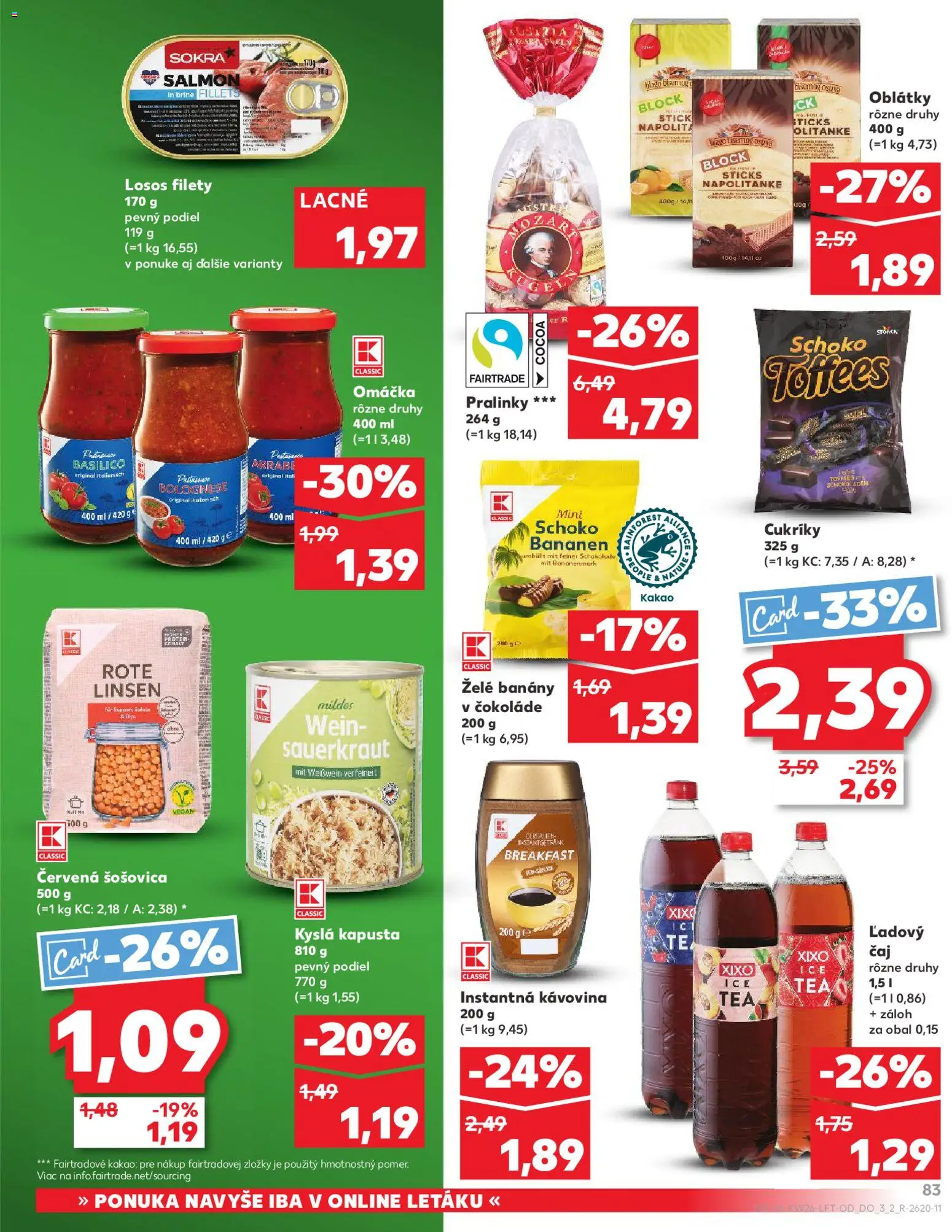 Nové Kaufland akcie – leták je platný od 25.06.2026 | Strana: 83 | Produkty: Kapusta, Losos, Cukríky, Kakao