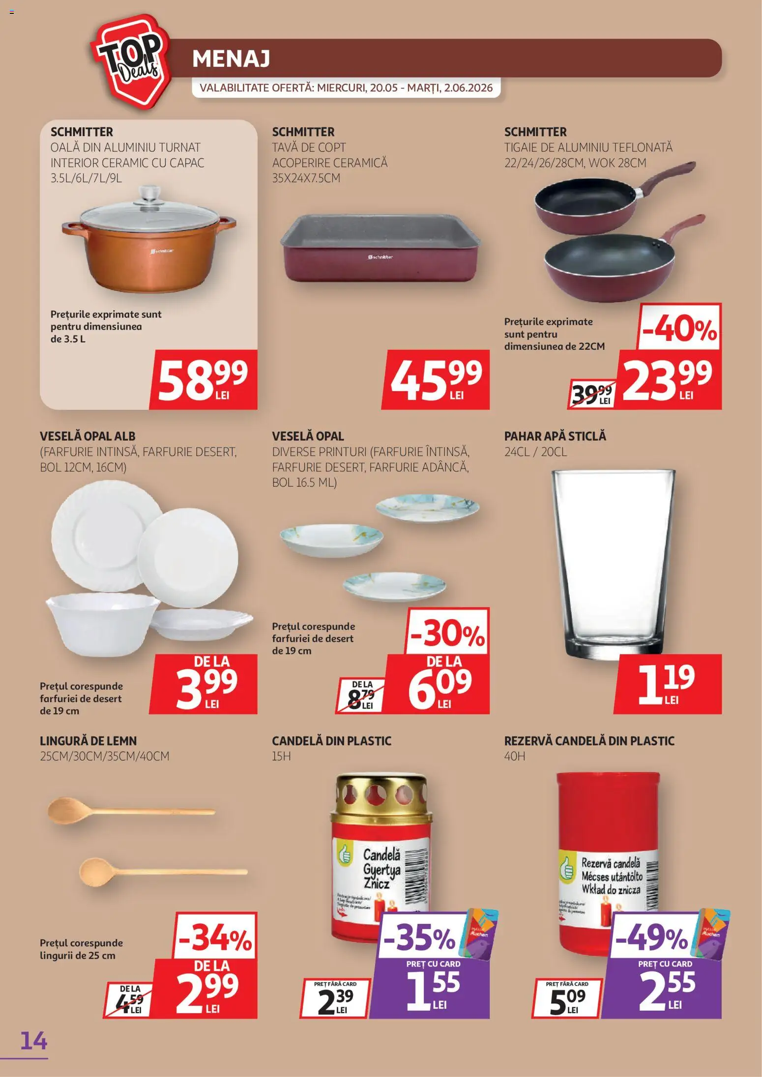 Noul catalog Auchan – valabil de la 20.05.2026 | Pagină: 14 | Produse: Tavă de copt, Tigaie, Oală, Apă