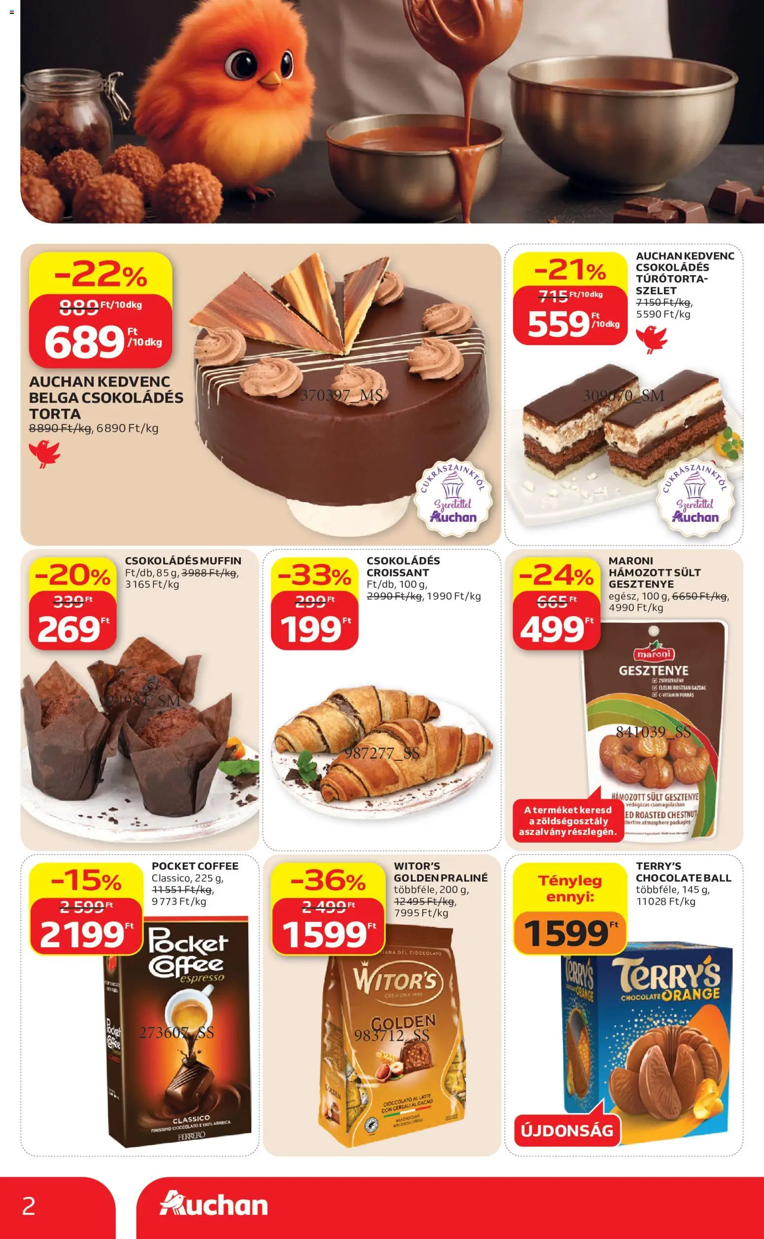 Auchan akciós ujság - amely érvényes a következő dátumtól: 2026.10.08. | Oldal: 2 | Termékek: Torta, Croissant, Sült, Muffin