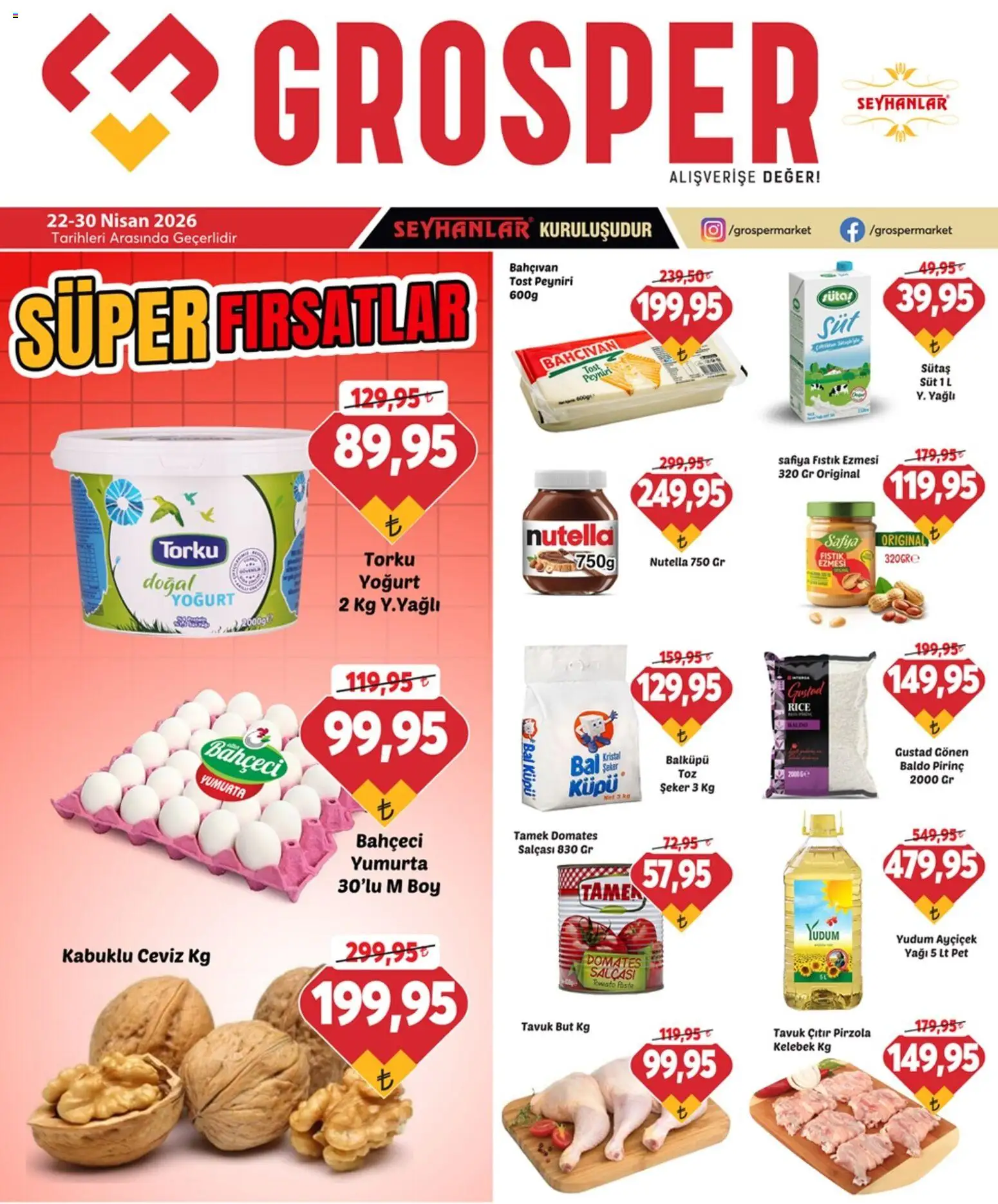 Grosper Katalog - 22.04.2026 tarihinden itibaren geçerlidir | Sayfa: 1 | Ürünler: Yumurta, Domates, Pirzola, Ceviz