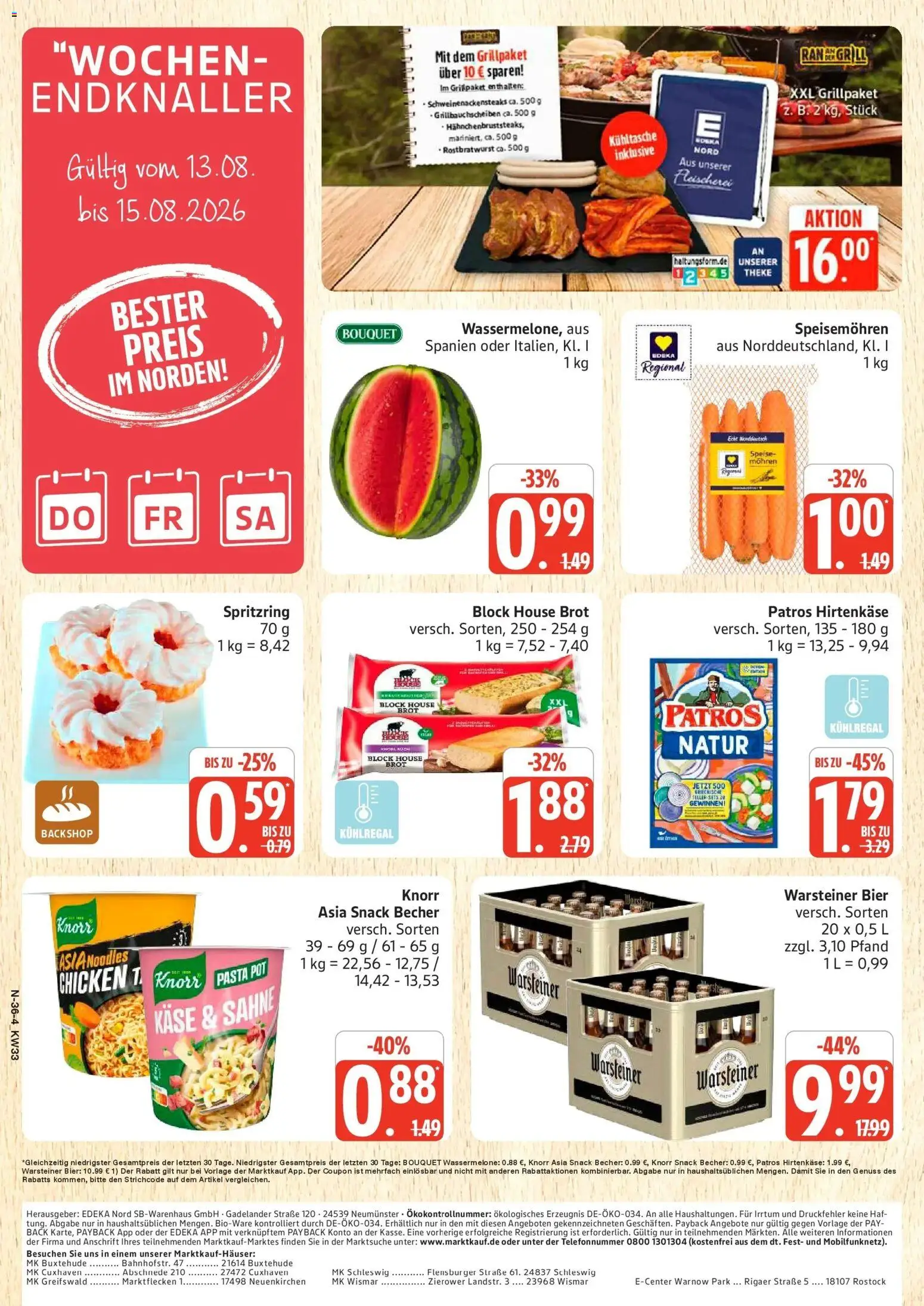 Marktkauf Prospekt Neuenkirchen (ab 10.08.2026) » Angebote online | Seite: 36 | Produkte: Bier, Knorr, Wassermelone, Sahne