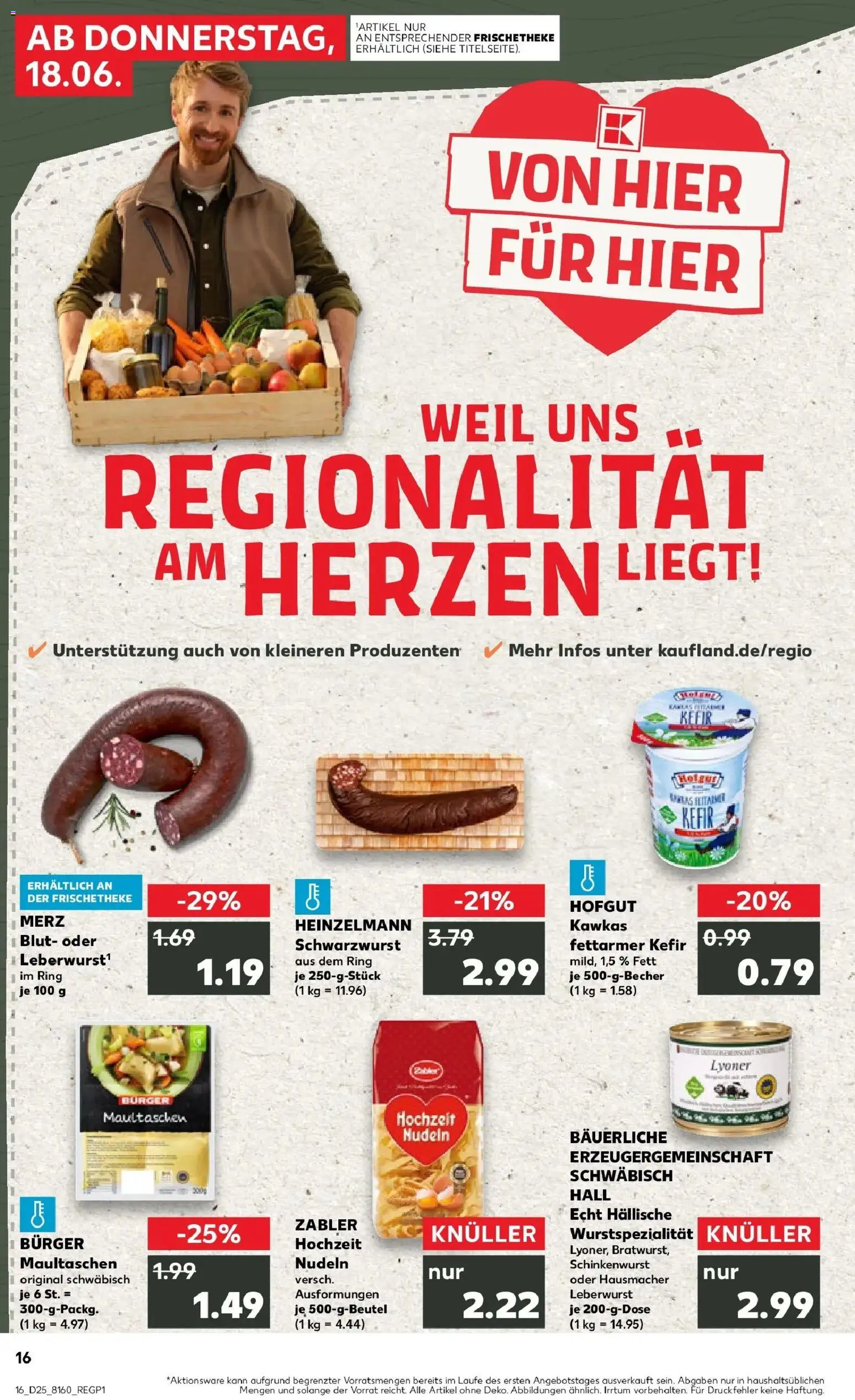 Kaufland Prospekt Schwetzingen – gültig ab 15.06.2026 | Seite: 1 | Produkte: Kefir, Burger, Nudeln, Maultaschen