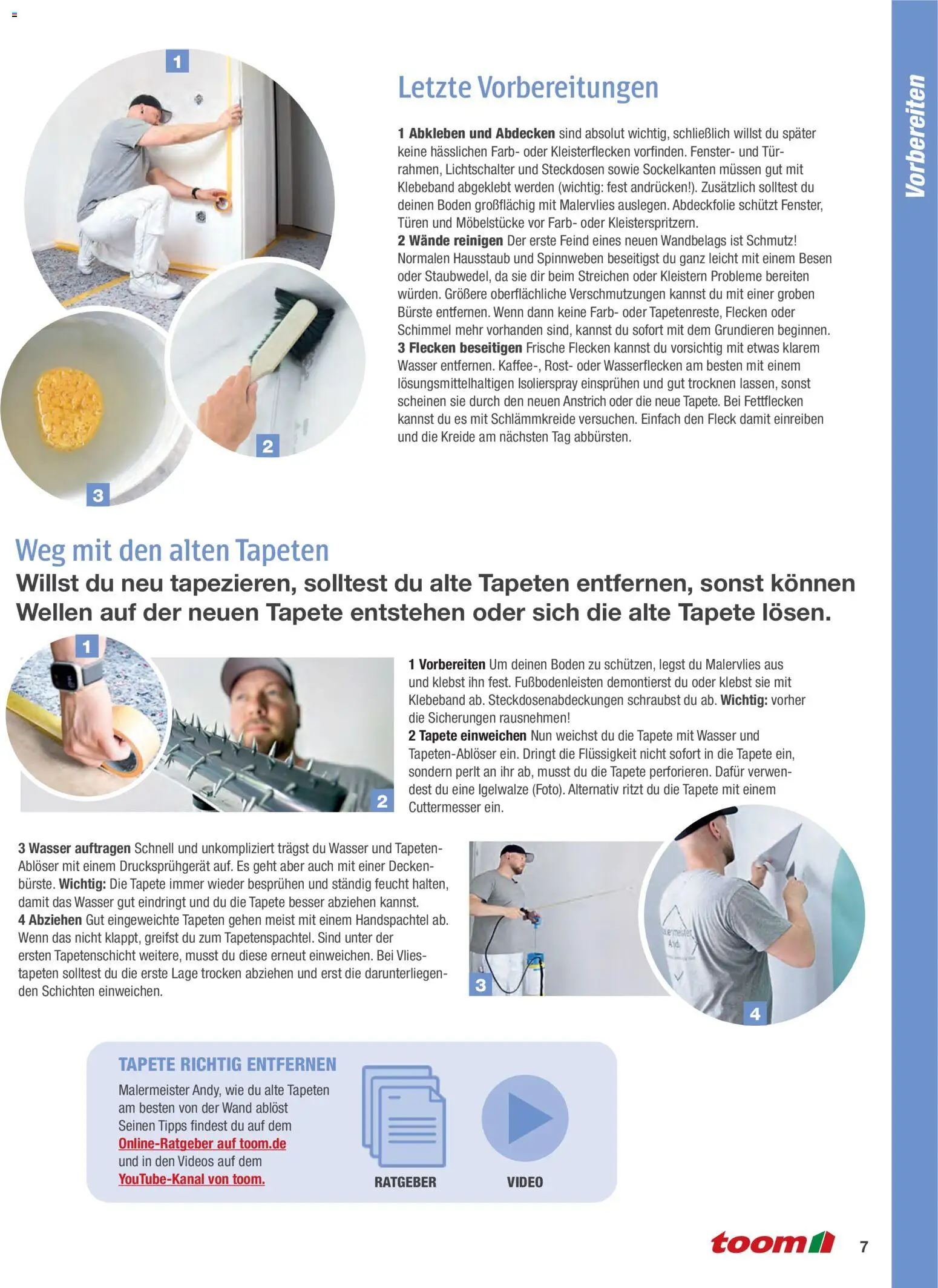 Toom Baumarkt Wände streichen und tapezieren – gültig ab 01.01.2026 | Seite: 7 | Produkte: Tür, Bürste, Wasser, Video