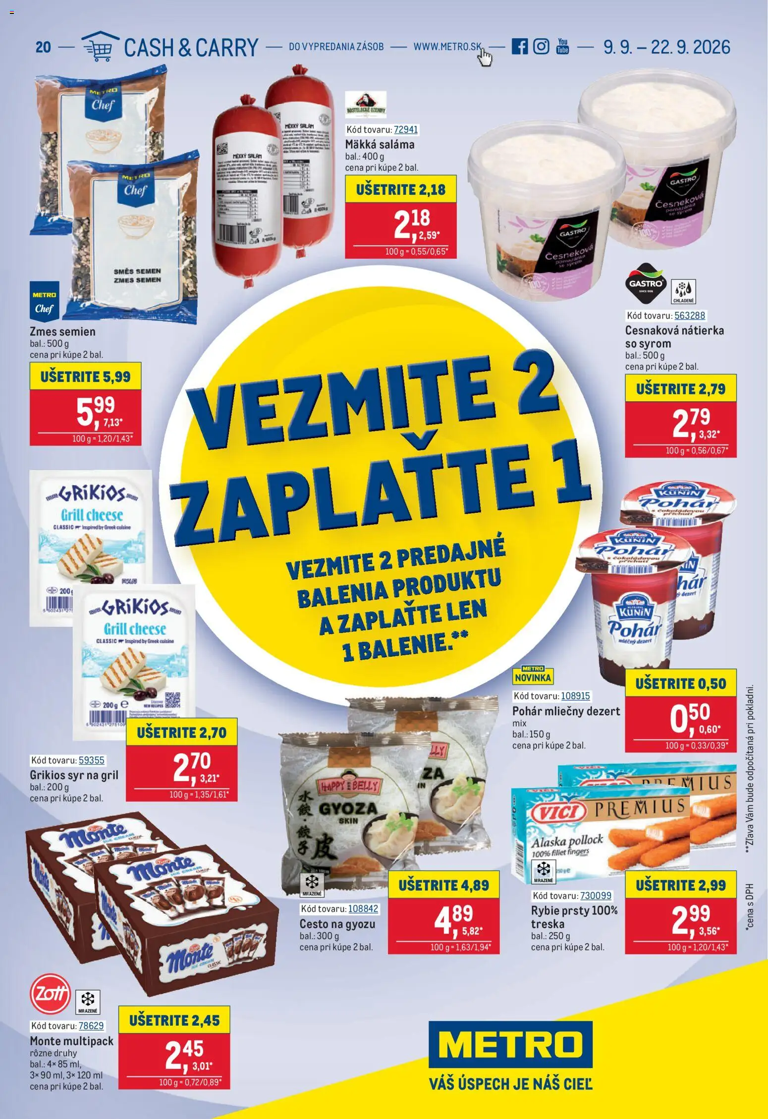 Nové Metro akcie – leták je platný od 09.09.2026 | Strana: 1 | Produkty: Gril, Syr, Saláma, Nátierka