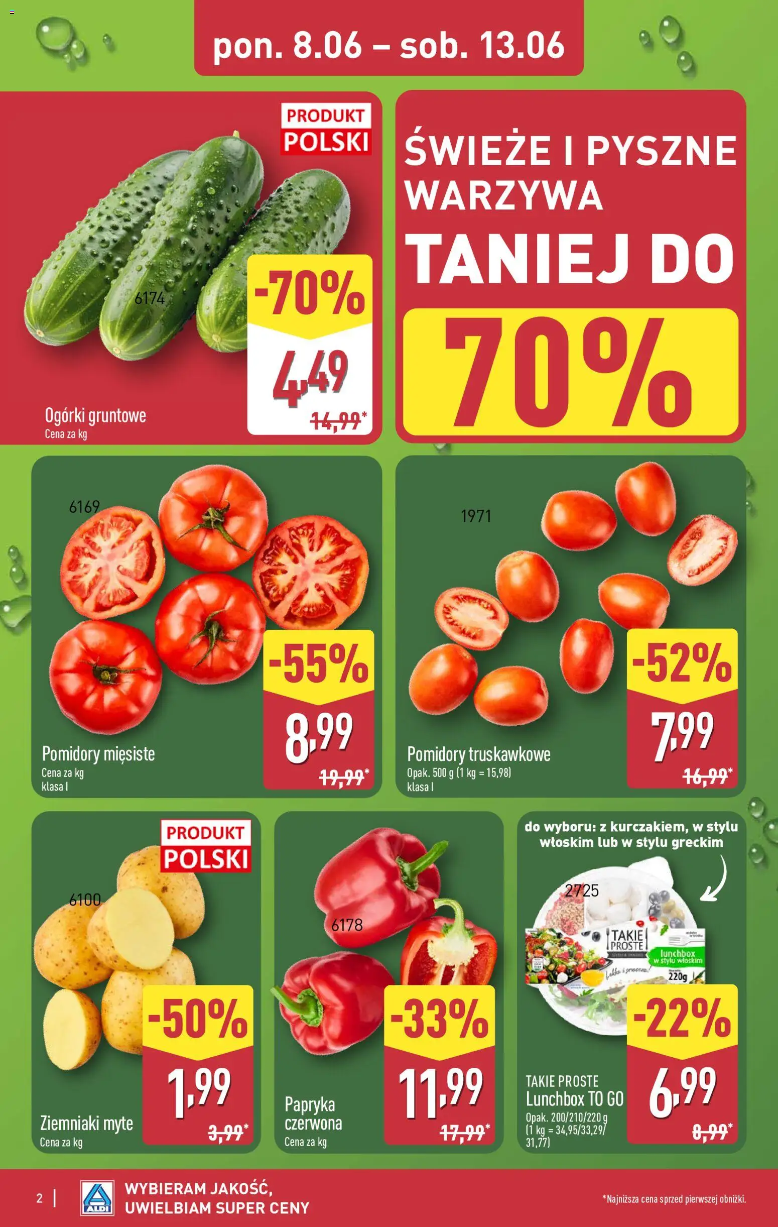 Aldi gazetka od 08.06.2026 | Strona: 2 | Produkty: Papryka, Pomidory, Ziemniaki, Warzywa