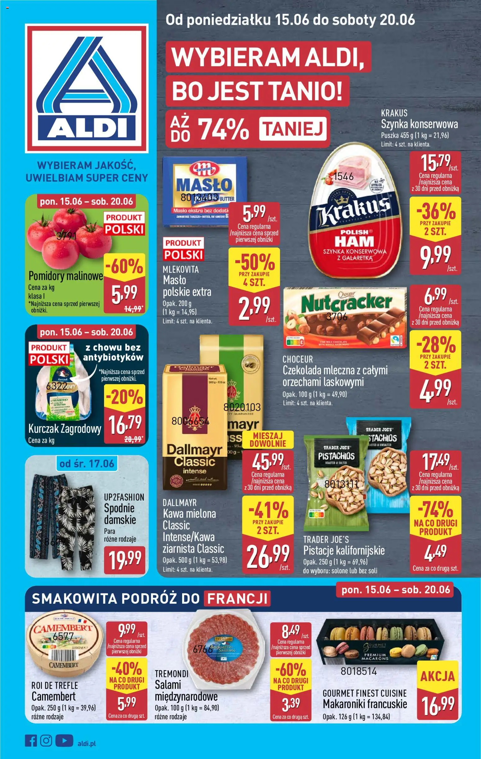 Aldi Polsko leták od 15.06.2026 | Strana: 1 | Produkty: Gourmet, Máslo, Finest, Camembert
