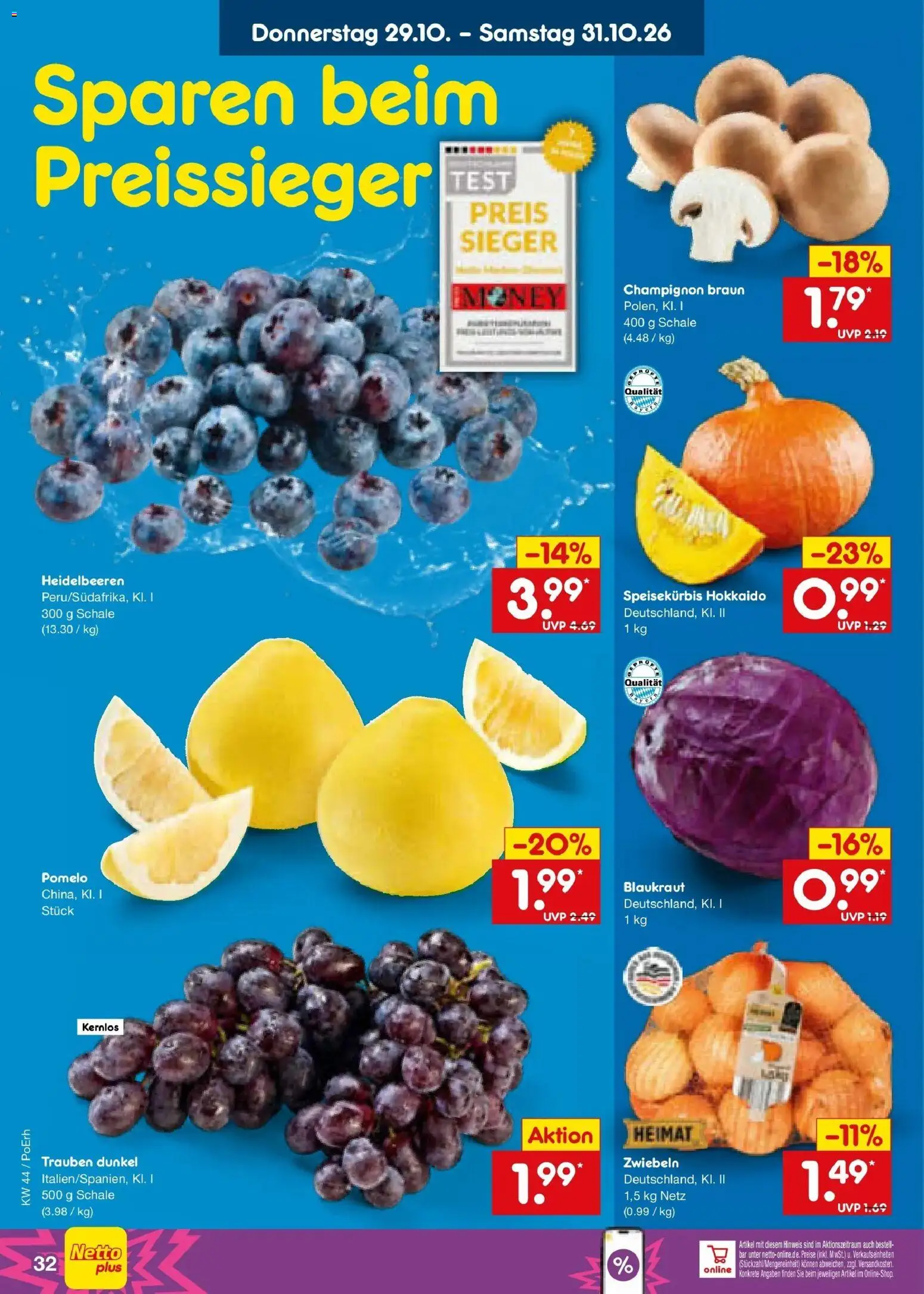 Netto Marken-Discount Prospekt München – gültig ab 26.10.2026 | Seite: 42 | Produkte: Trauben, Heidelbeeren, Zwiebeln