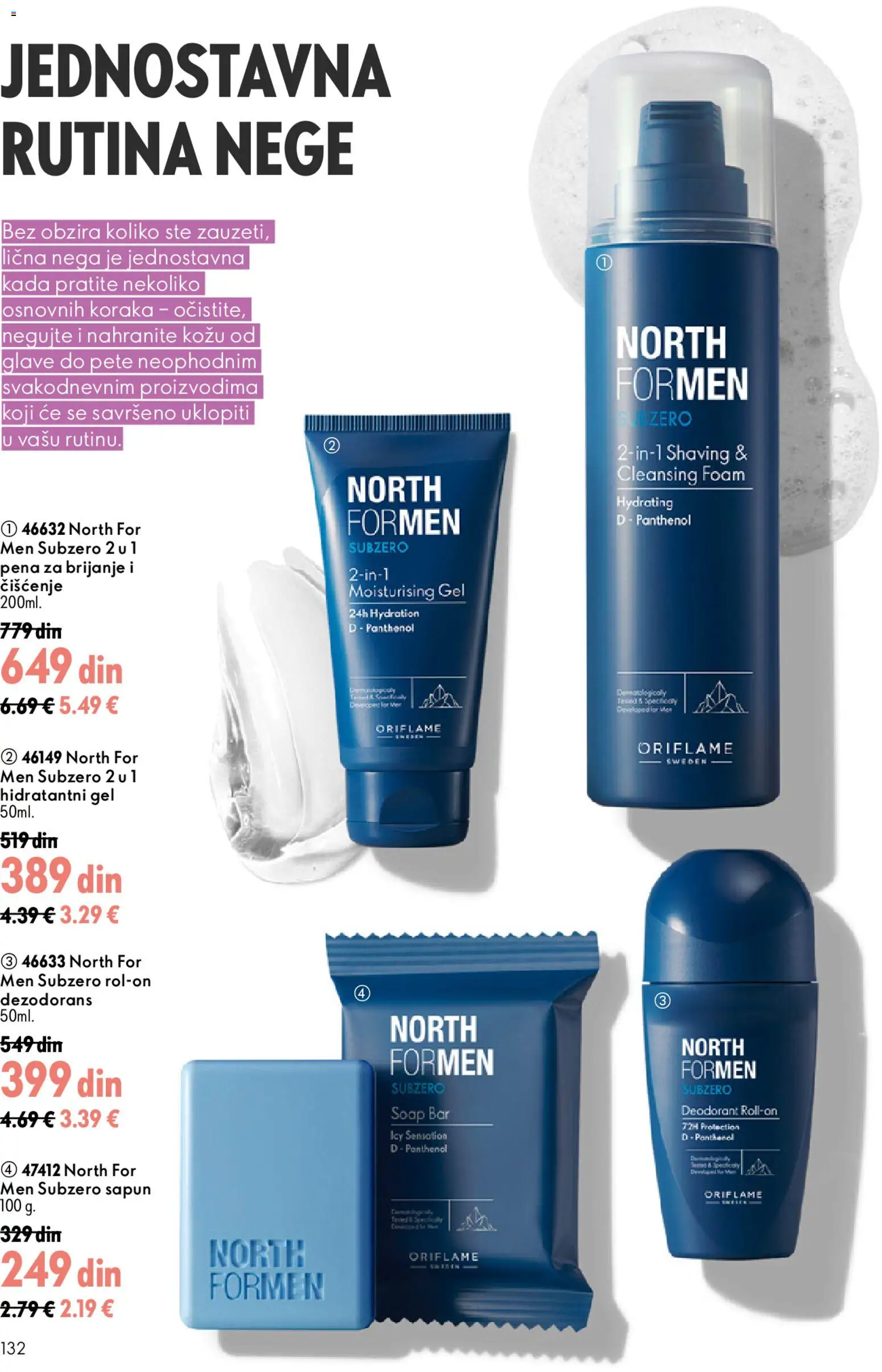 Oriflame katalog - važi od 26.08.2026 | Strana: 132 | Proizvode: Pena, Pena za brijanje, Sapun, Dezodorans